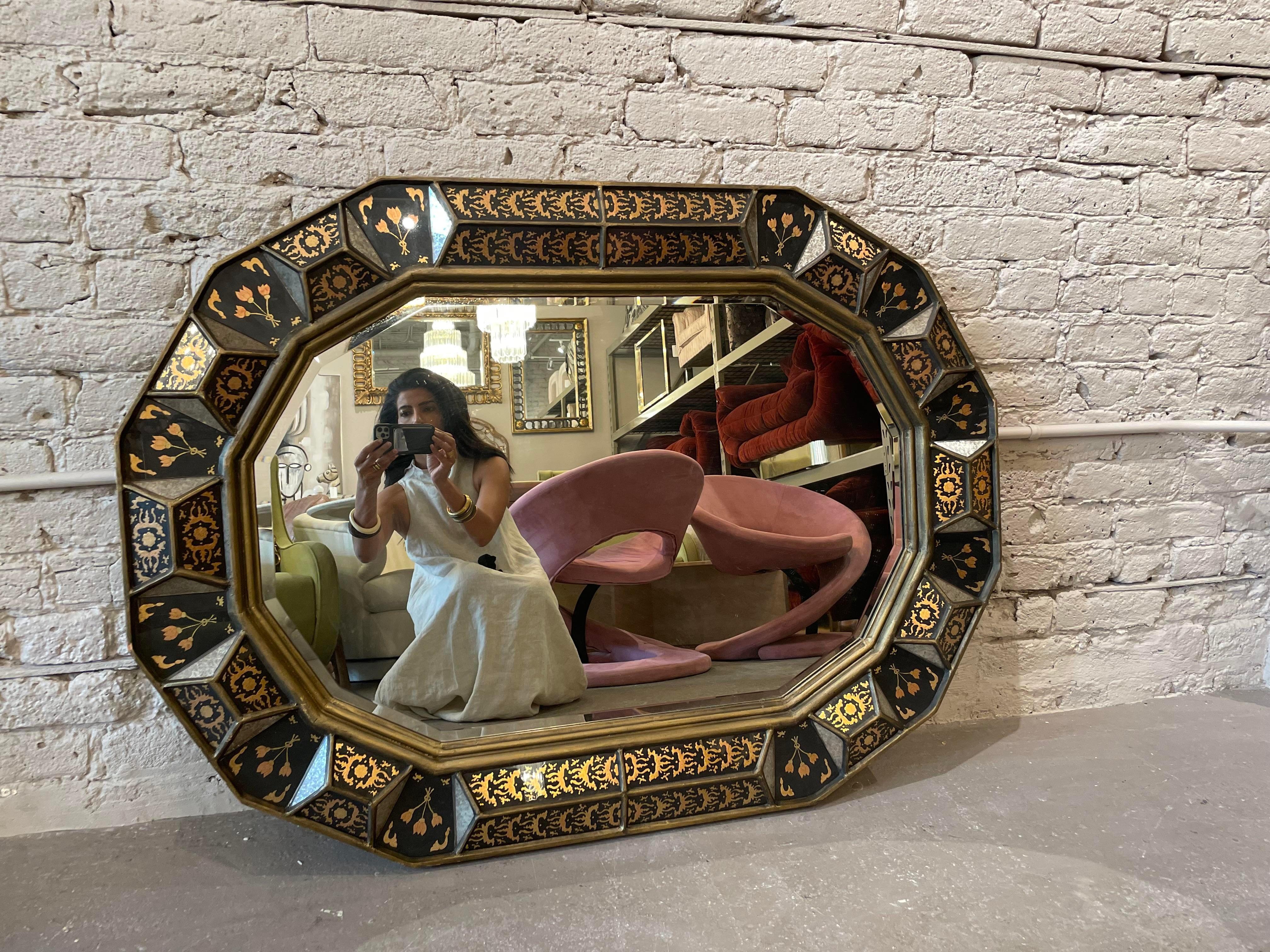Late 20th Century 1970s South Cone Collection by Baker Furniture Giltwood and Eglomise Mirror