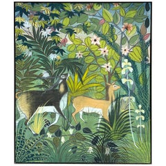 1970s Southeast Asian Batik Style Painting Antelope in Jungle