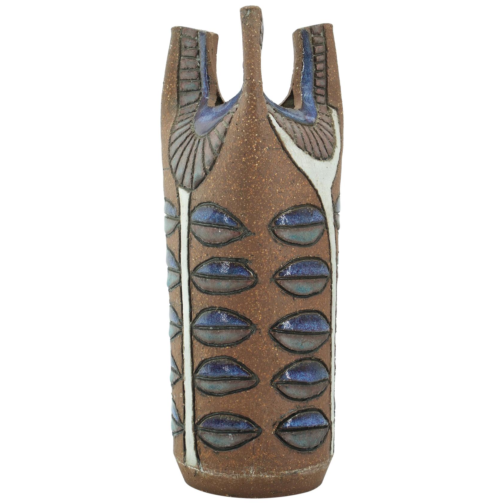 1970s Southern California Design Studio Pottery Vase Brent Bennett Leaf Motif