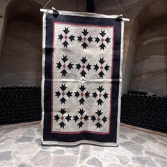 1970s Southwest Style Navajo Wall Hanging Handwoven Tapestry Red & Black
