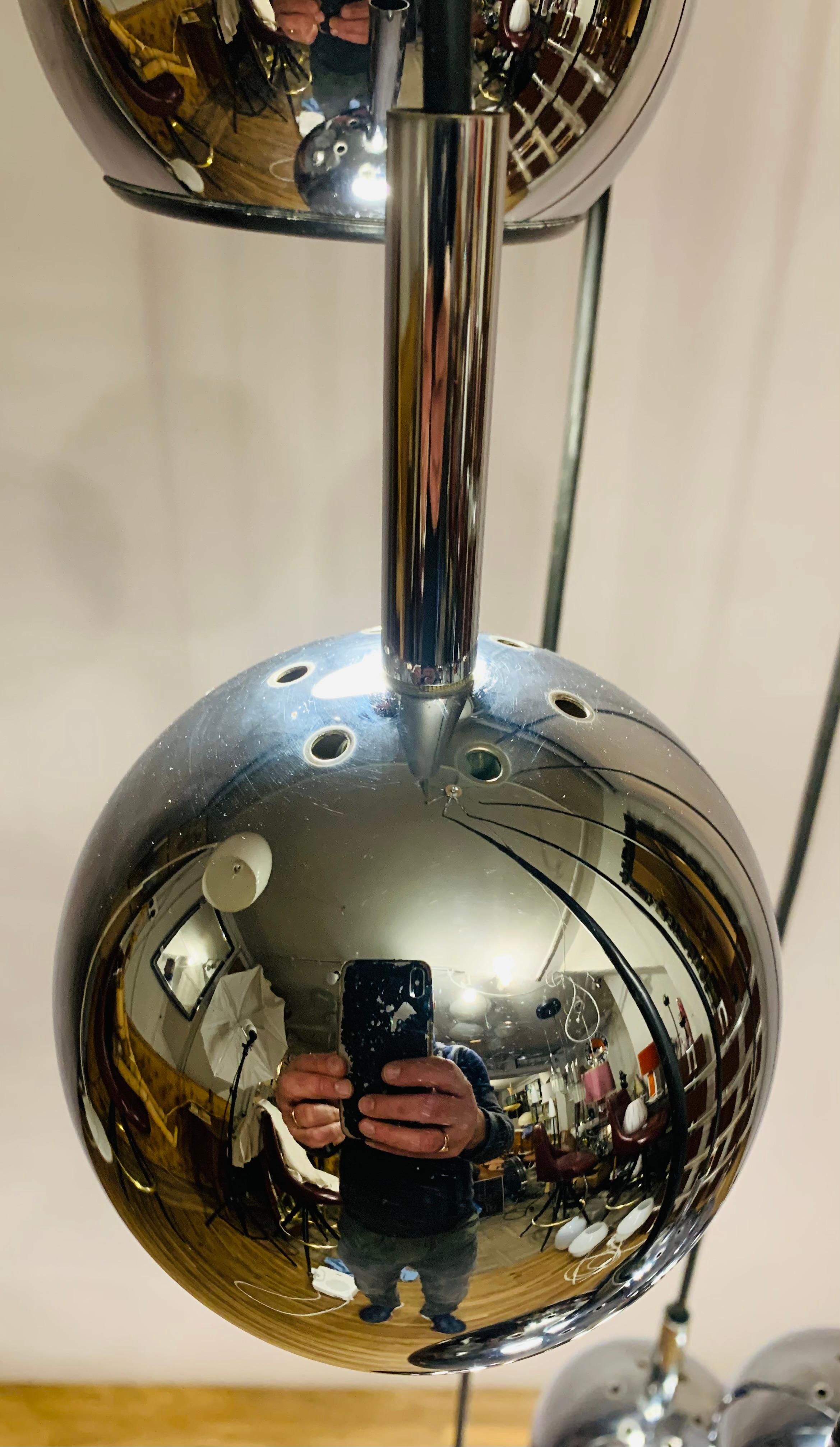 1970s Space Age 8 Chrome Cascading Globe with Black Wire Hanging Ceiling Light 7