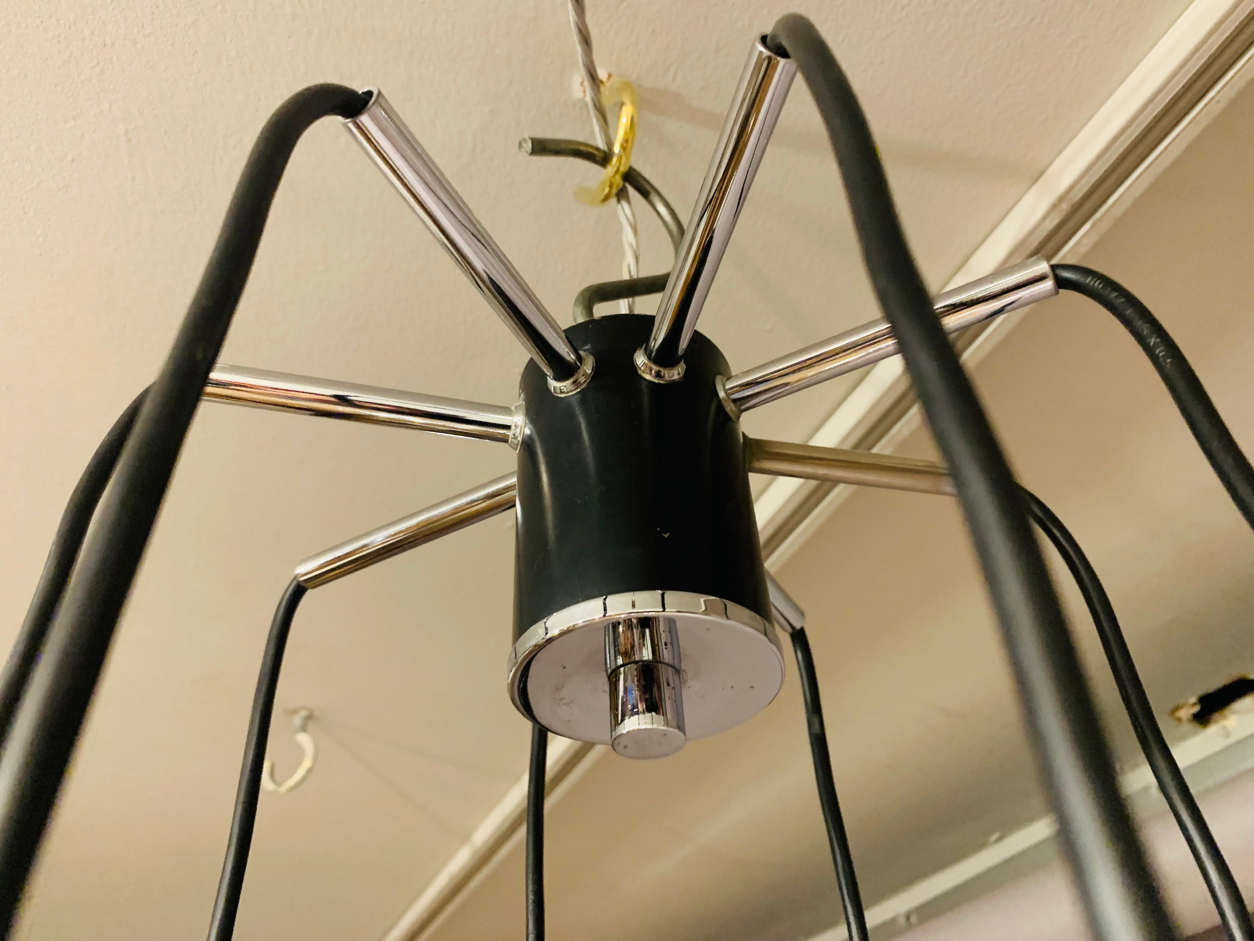 1970s Space Age 8 Chrome Cascading Globe with Black Wire Hanging Ceiling Light 14