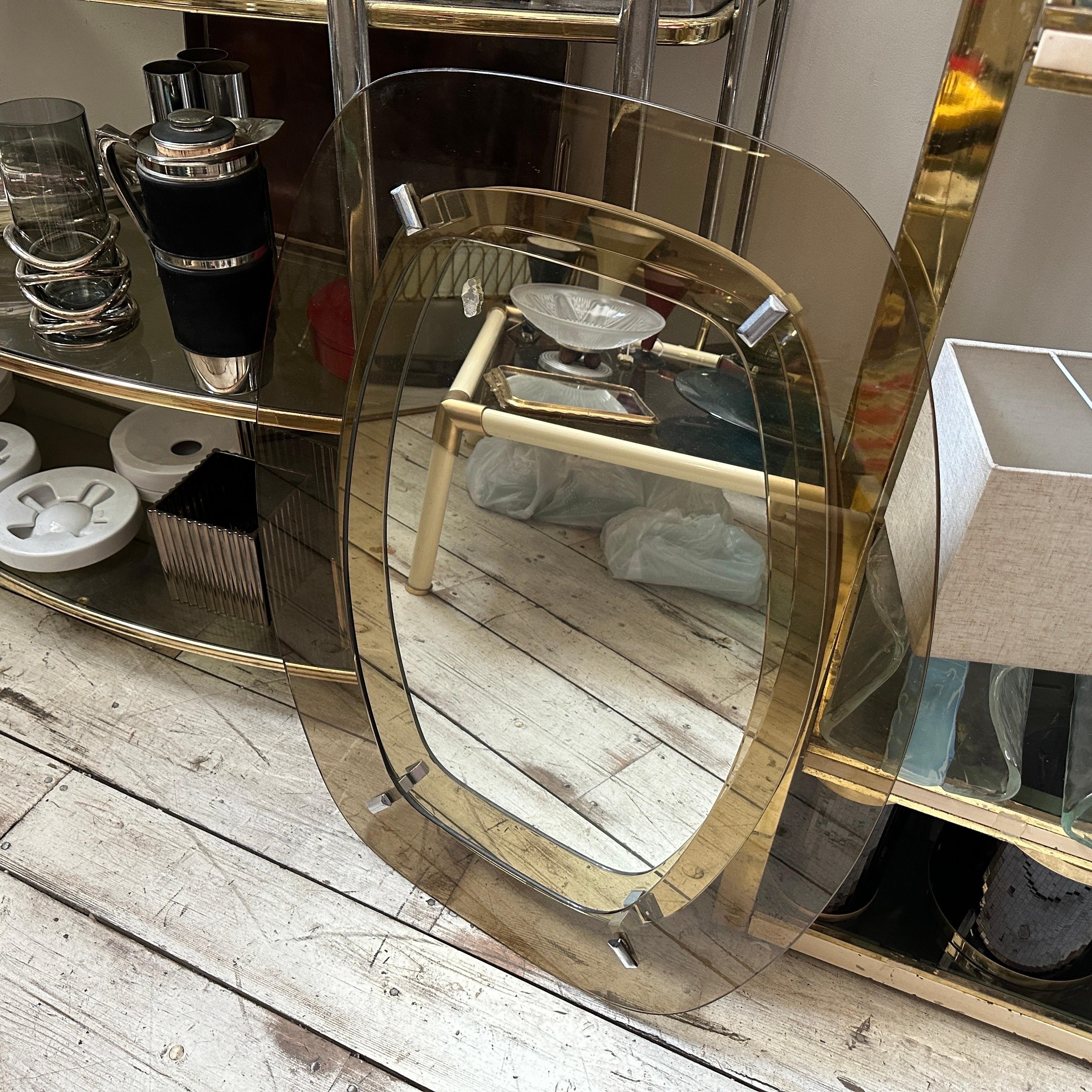 Miroir mural en verre fumé et ambré de l'ère spatiale des années 1970 par Veca en vente 1