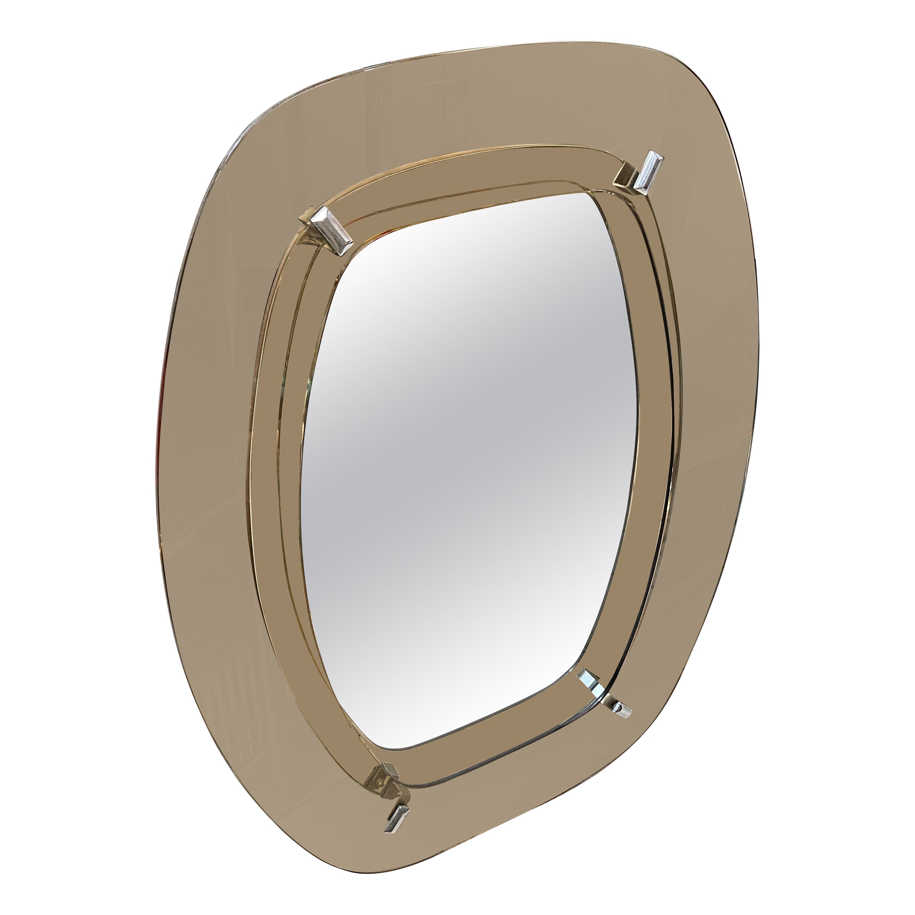1970er Space Age Wandspiegel aus Bernstein und Rauchglas von Veca im Angebot