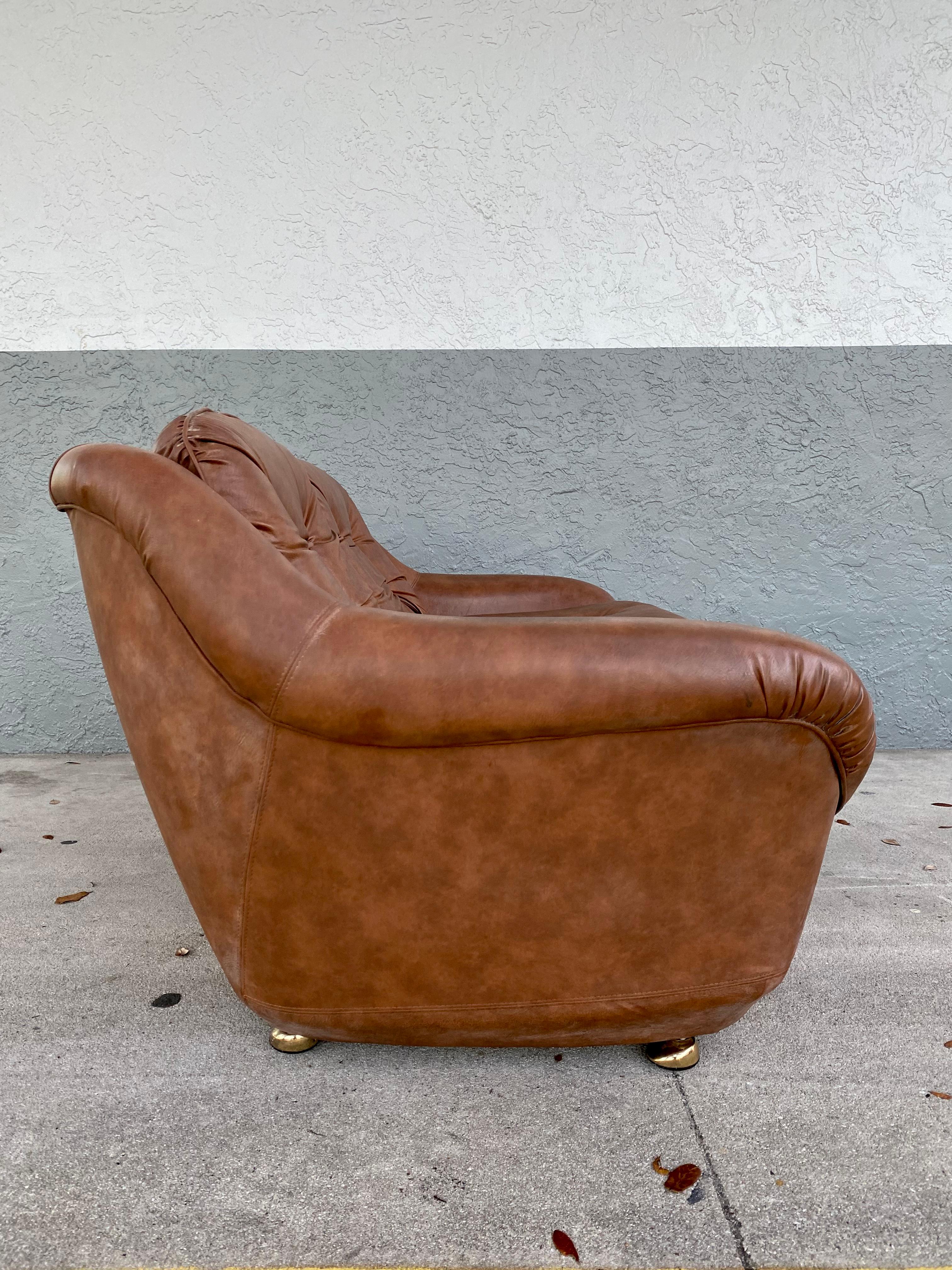 Faux Leather 1970s Space Age Baseball Glove Curved Sofa Loveseat For Sale