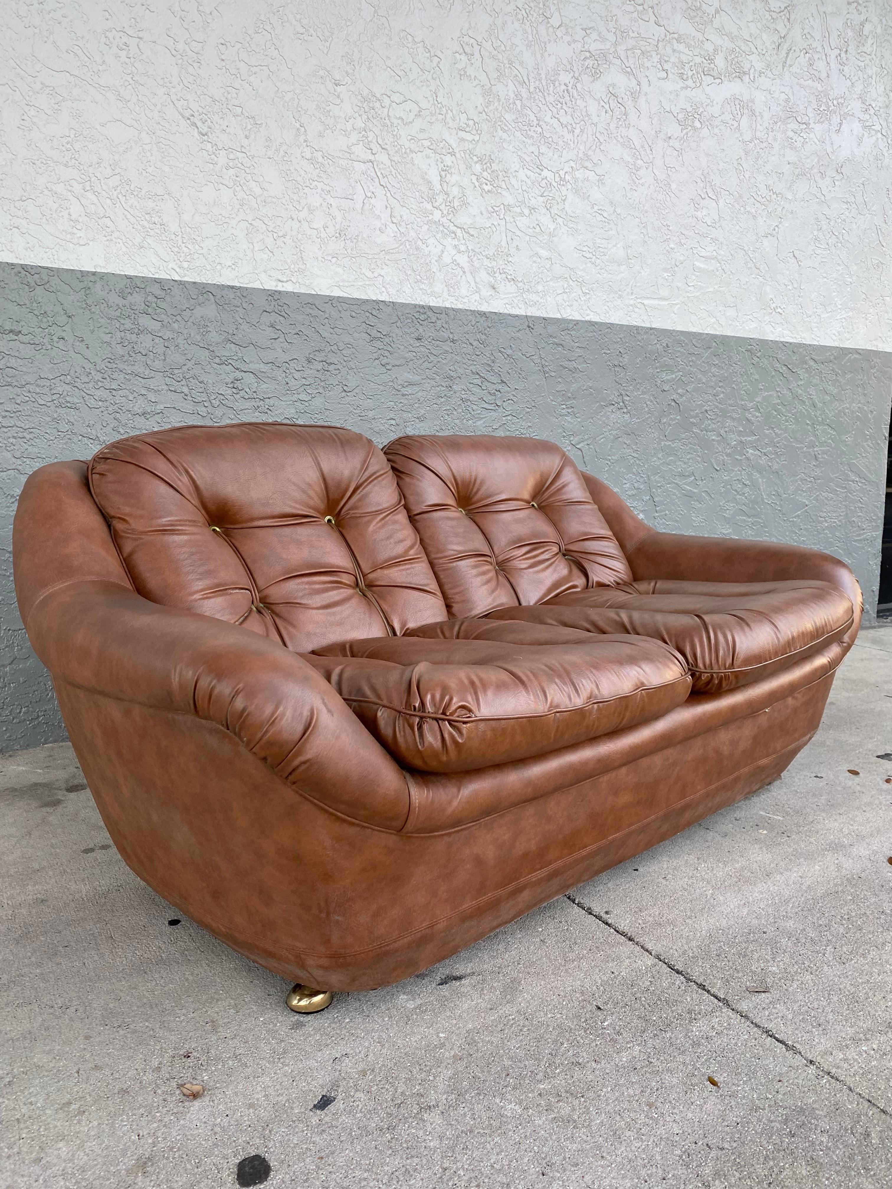 1970s Space Age Baseball Glove Curved Sofa Loveseat For Sale 2