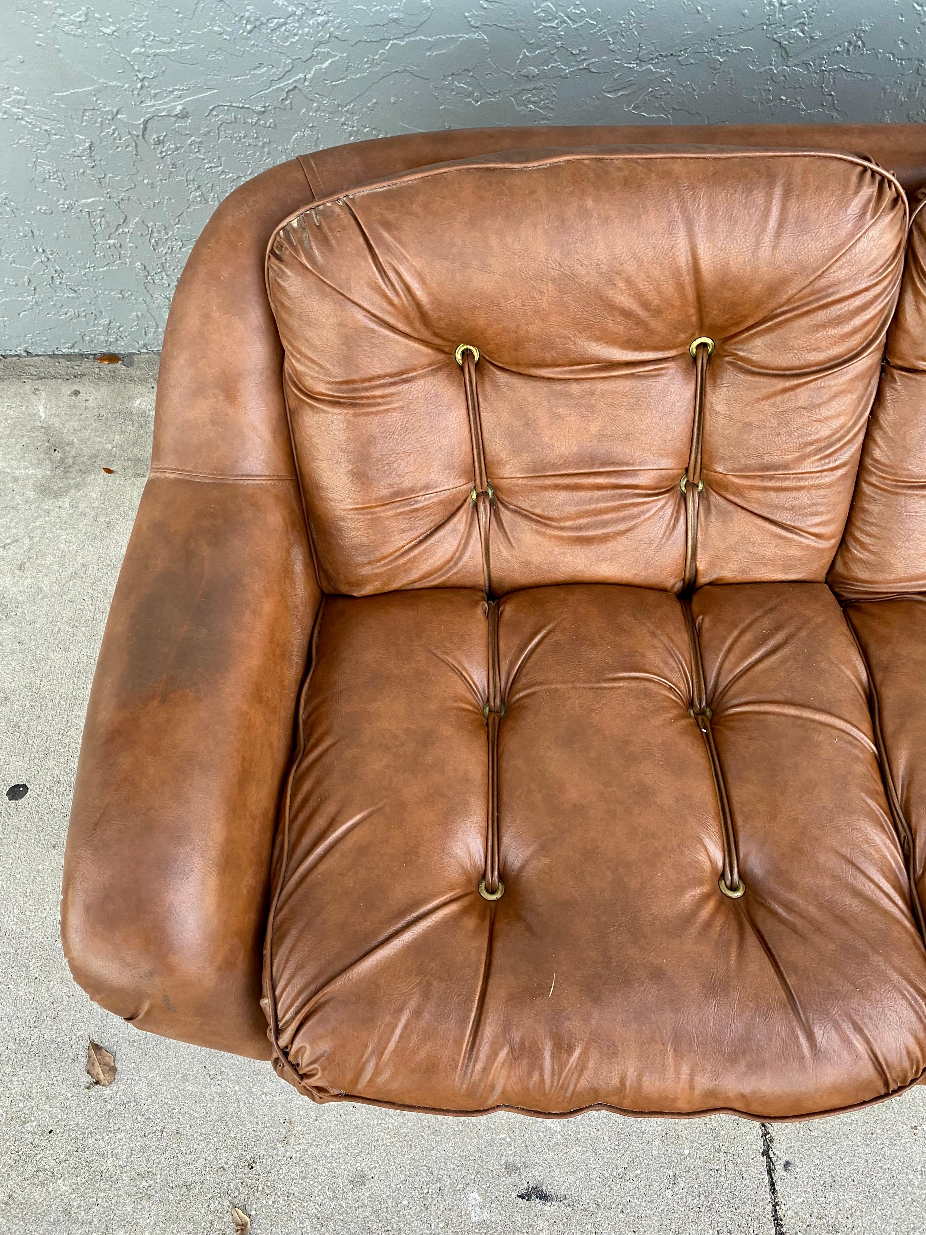 1970s Space Age Baseball Glove Curved Sofa Loveseat For Sale 4