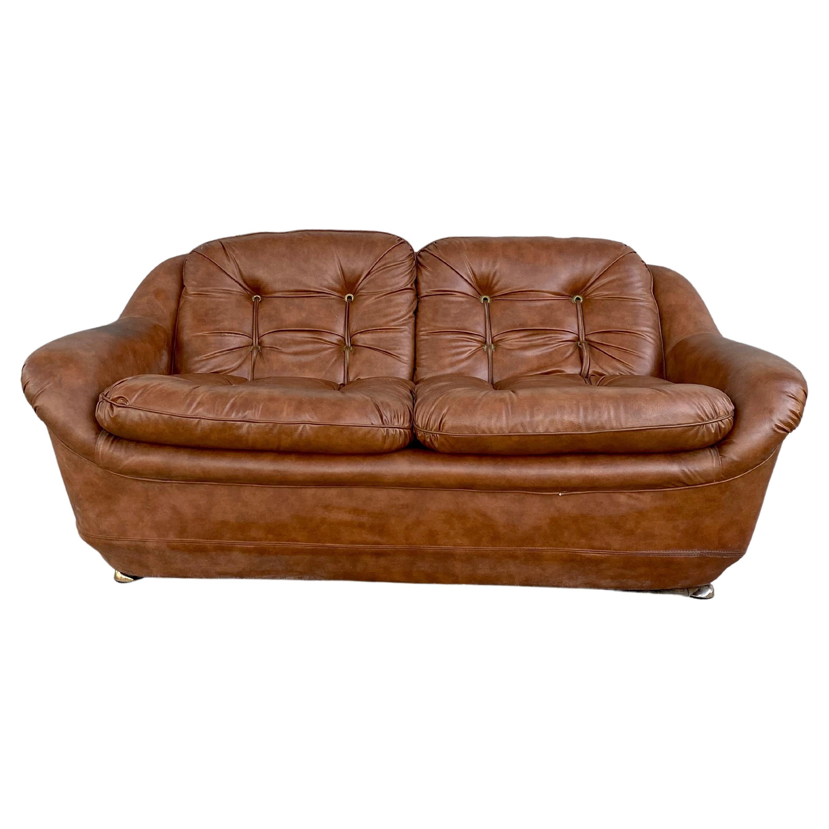 1970s Space Age Baseball Glove Curved Sofa Loveseat For Sale