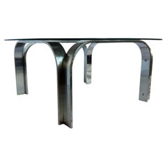 1970s Space Age Bent Steel Ribbon Glass Coffee Table Style of Georges Frydman