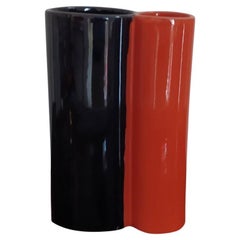 1970s Space Age Black and Orange Vase in Ceramic by Gabbianelli, Made in Italy