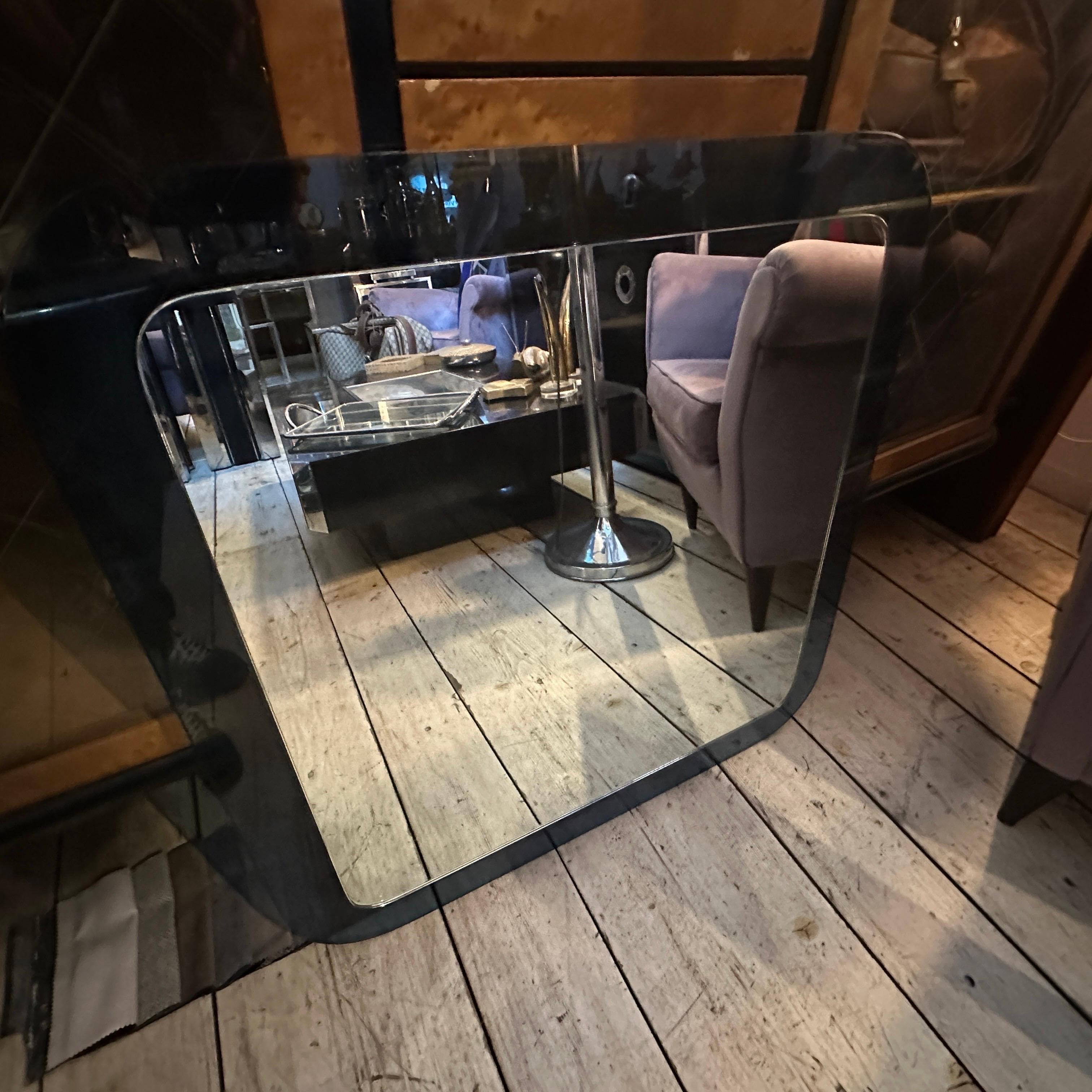 Specchio da parete quadrato in vetro blu e trasparente anni '70 di Lupi Cristal Luxor in vendita 2
