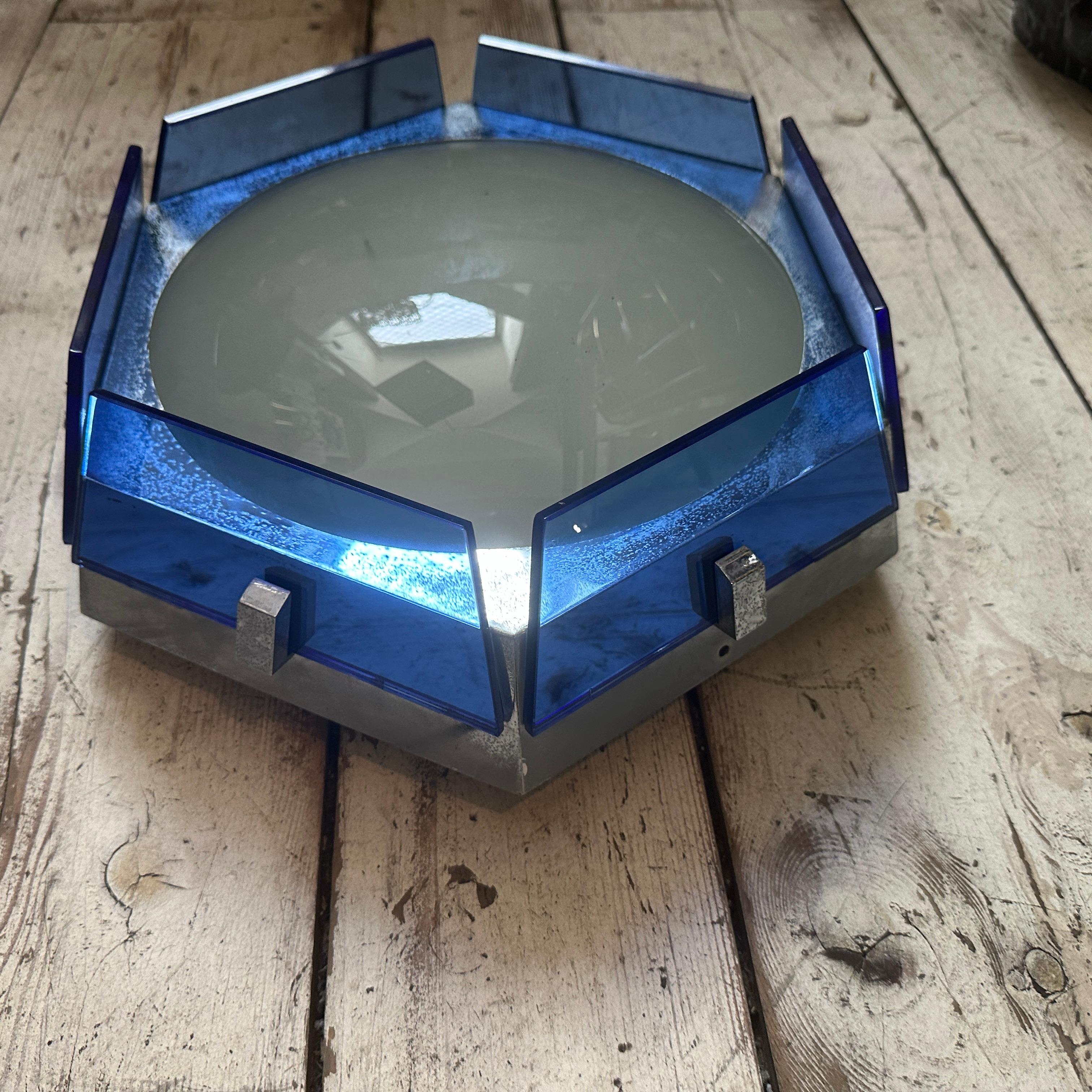 1970s Space Age Blue Glass Hexagonal Italian Ceiling Light by Veca In Good Condition In Catania, Sicilia