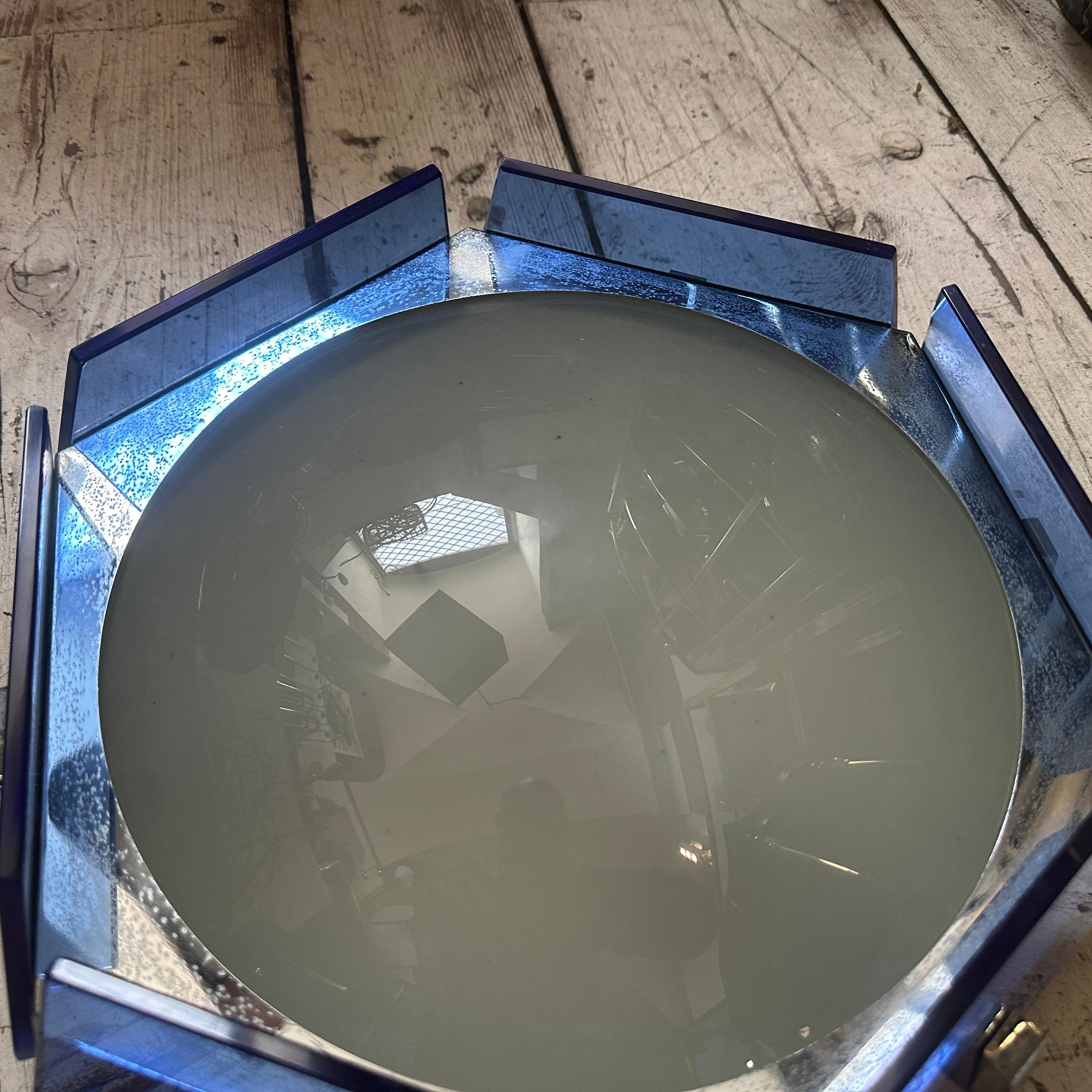 1970s Space Age Blue Glass Hexagonal Italian Ceiling Light by Veca 1