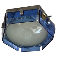 1970s Space Age Blue Glass Hexagonal Italian Ceiling Light by Veca