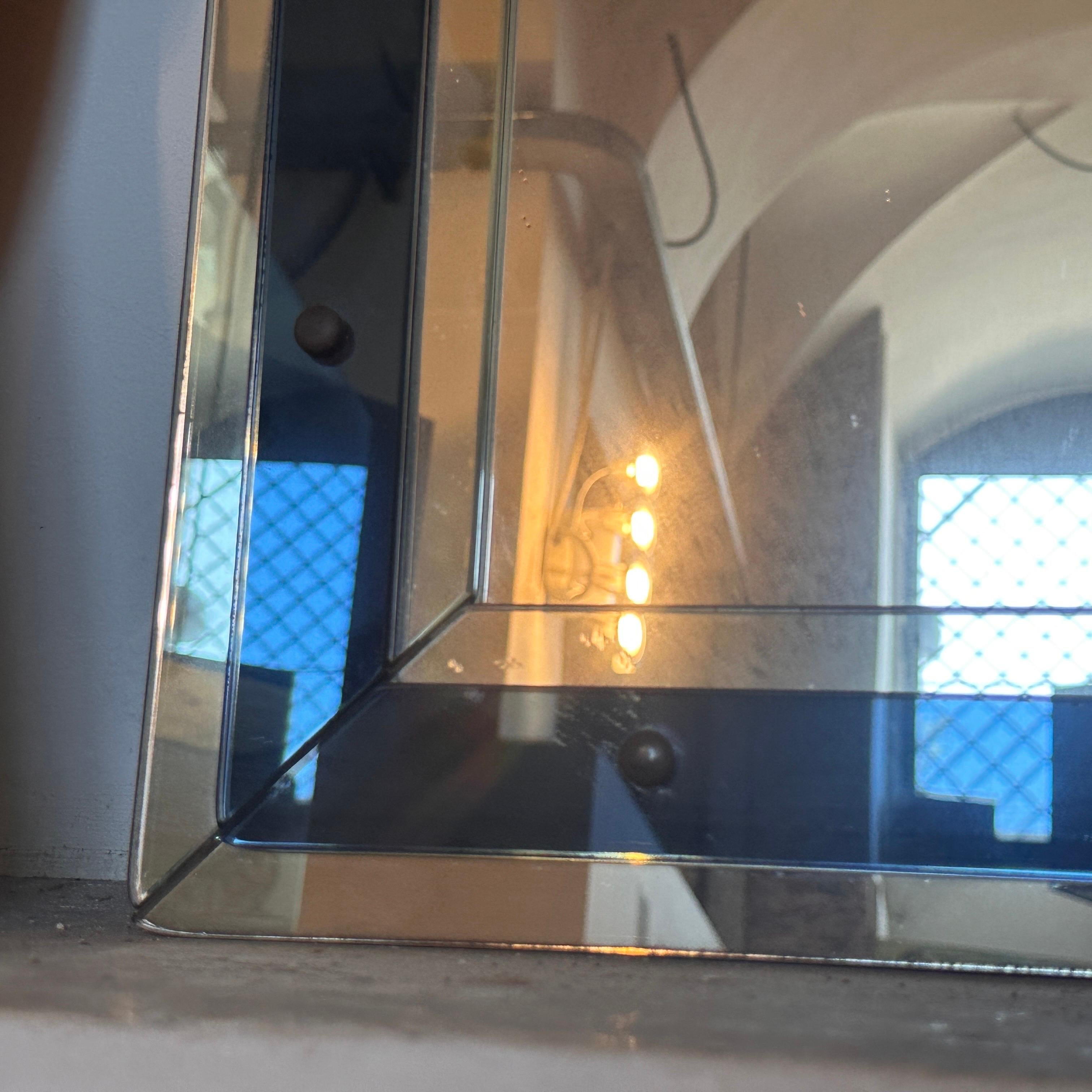 1970s Space Age Blue Glass Rectangular Italian Wall Mirror by Cristal Arte For Sale 3