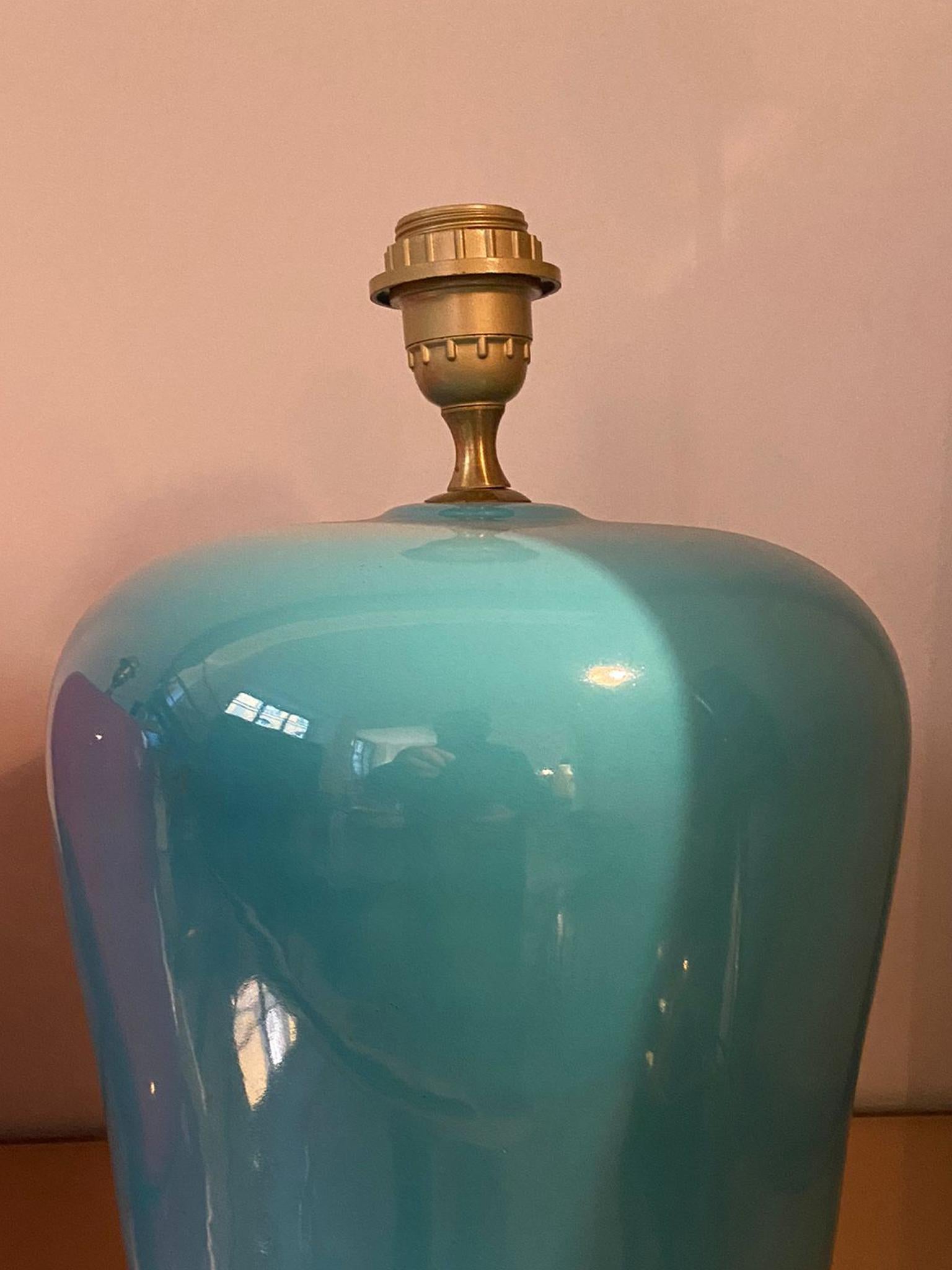 European 1970s Space Age Blue Table Lamp Base in Ceramic by Gabbianelli, Made in Italy For Sale