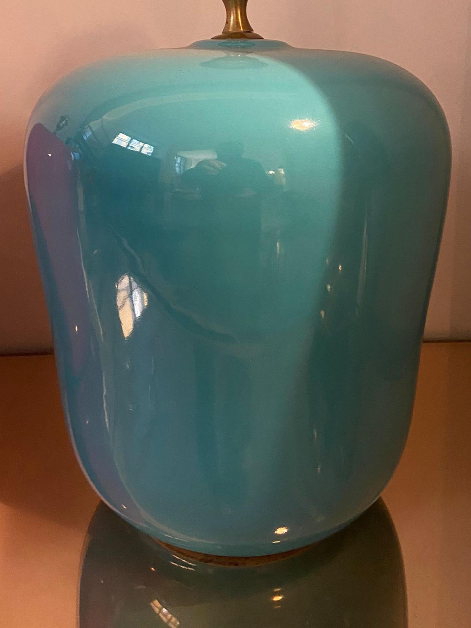 1970s Space Age Blue Table Lamp Base in Ceramic by Gabbianelli, Made in Italy In Excellent Condition For Sale In Milan, IT