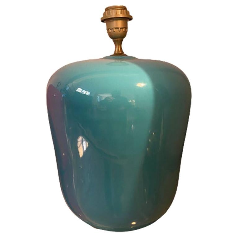 1970s Space Age Blue Table Lamp Base in Ceramic by Gabbianelli, Made in Italy For Sale