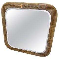 1970s Space Age Brown Onyx Square Italian Wall Mirror