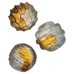 1970s Space Age Brown Yellow and Clear Murano Glass Wall Sconces by Mazzega