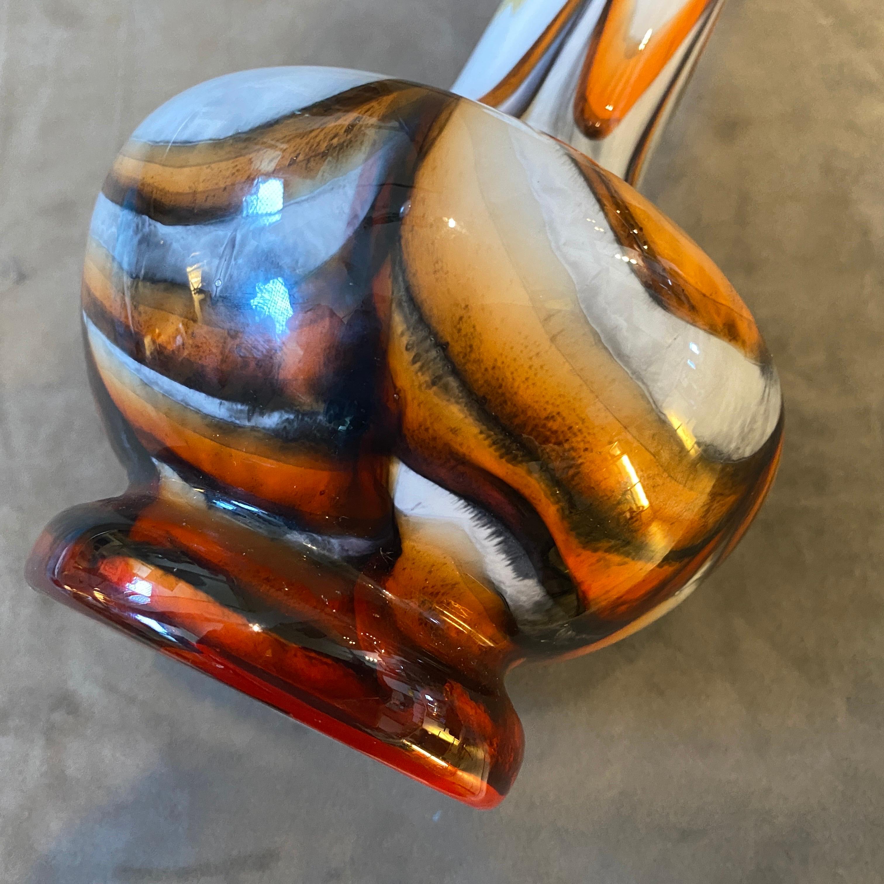 1970s Space Age Carlo Moretti Orange and Brown Opaline Glass Vase For Sale 4