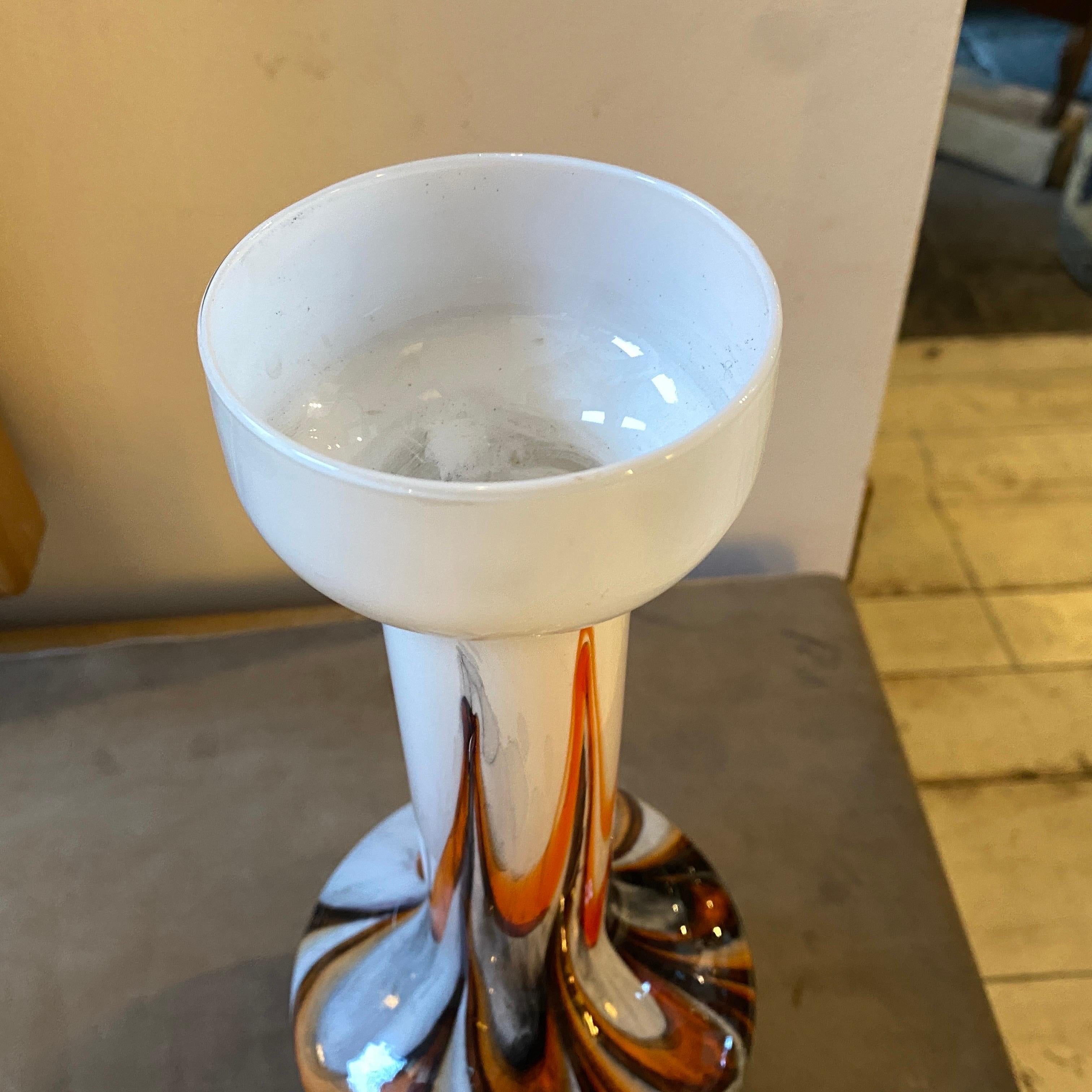Italian 1970s Space Age Carlo Moretti Orange and Brown Opaline Glass Vase For Sale