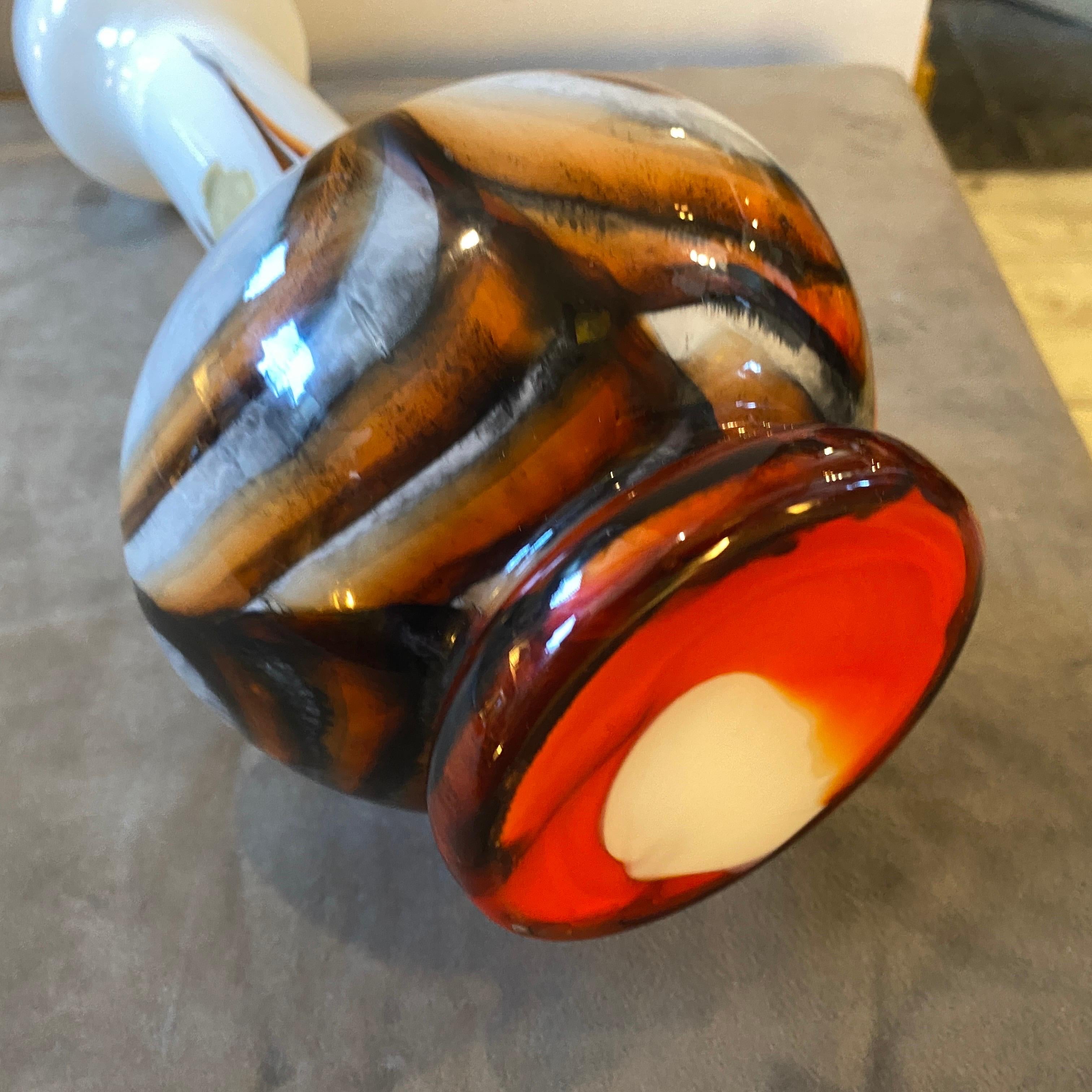20th Century 1970s Space Age Carlo Moretti Orange and Brown Opaline Glass Vase For Sale