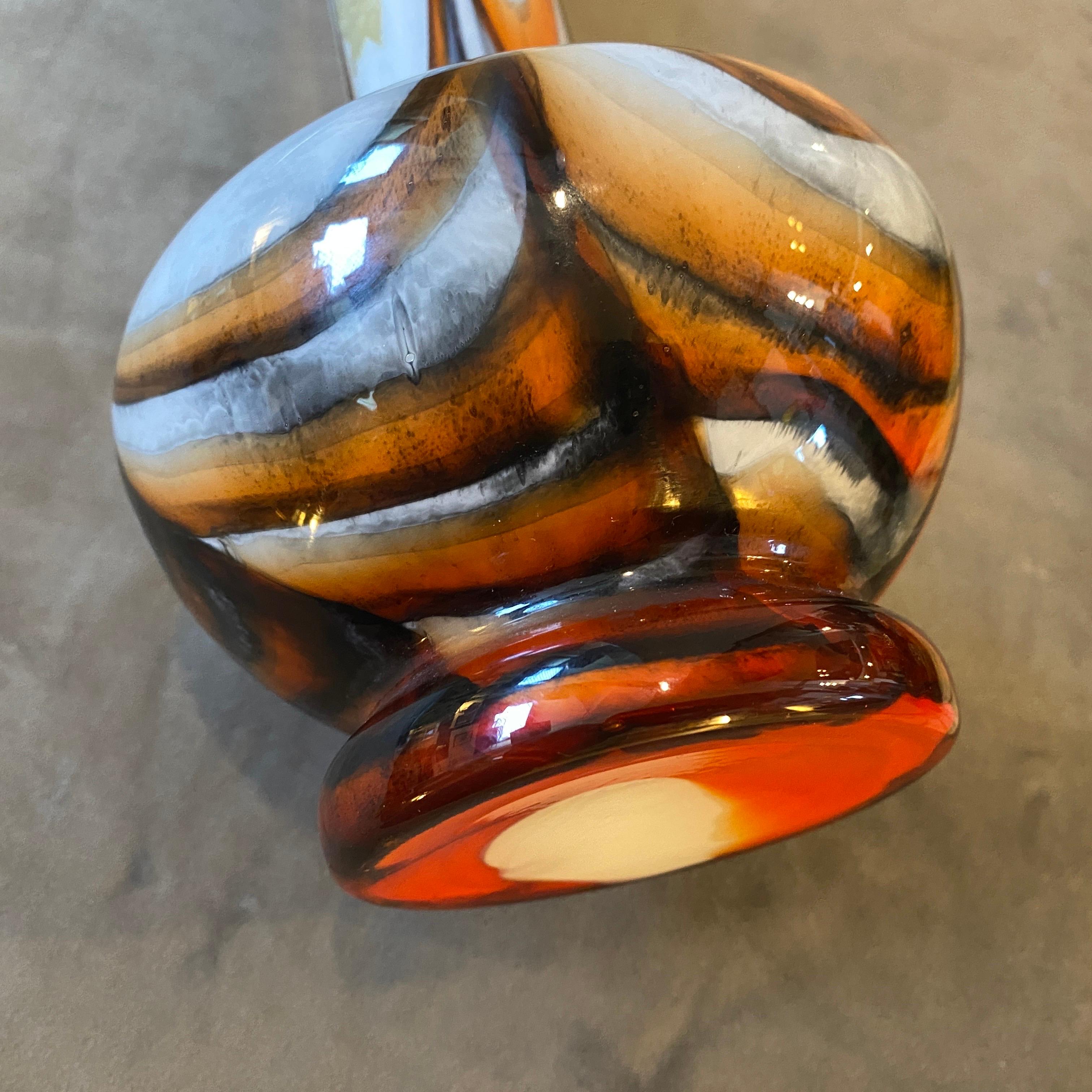 1970s Space Age Carlo Moretti Orange and Brown Opaline Glass Vase For Sale 2