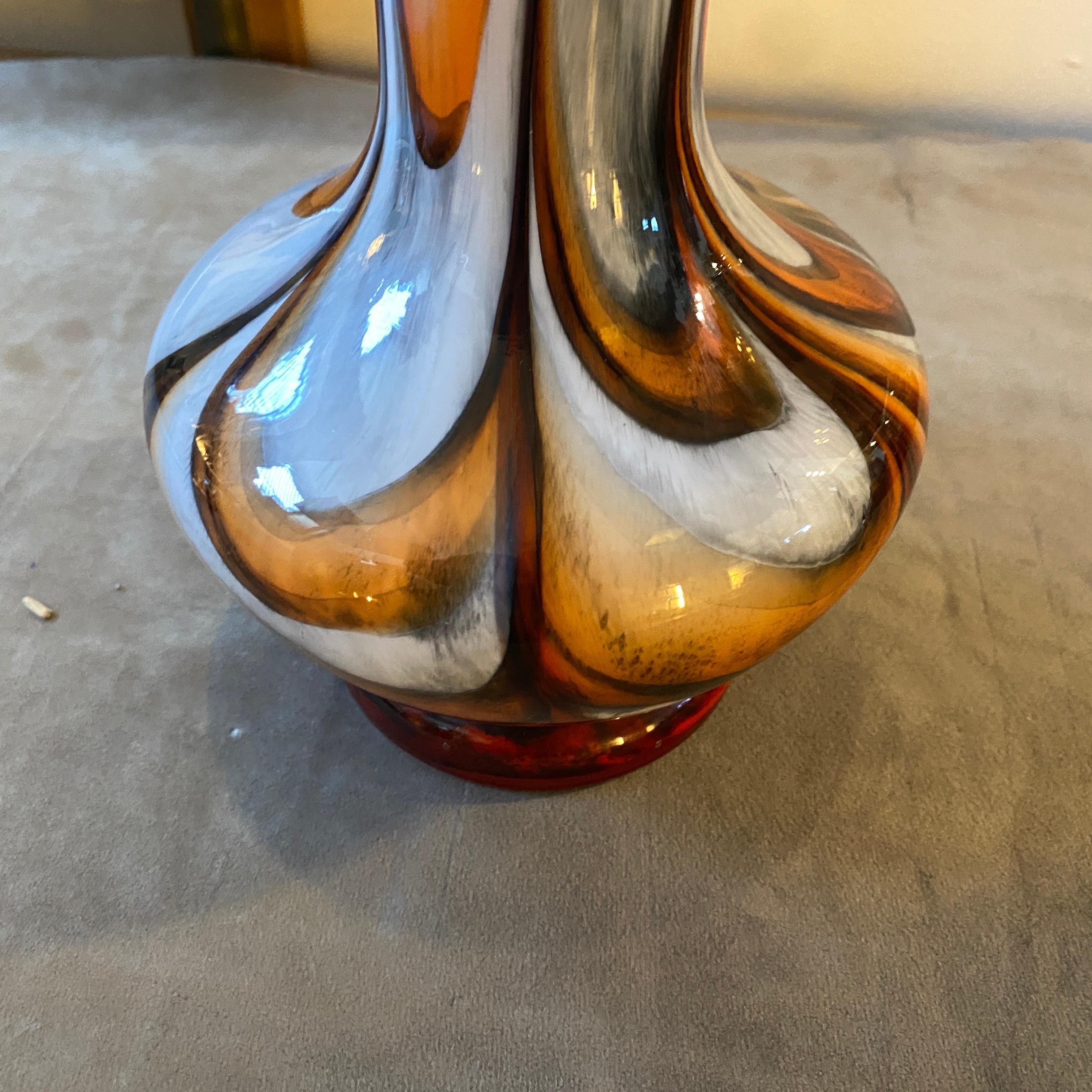1970s Space Age Carlo Moretti Orange and Brown Opaline Glass Vase For Sale 3