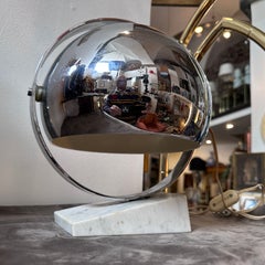 1970s Space Age Carrara Marble and Steel Italian Turnable Ball Table Lamp