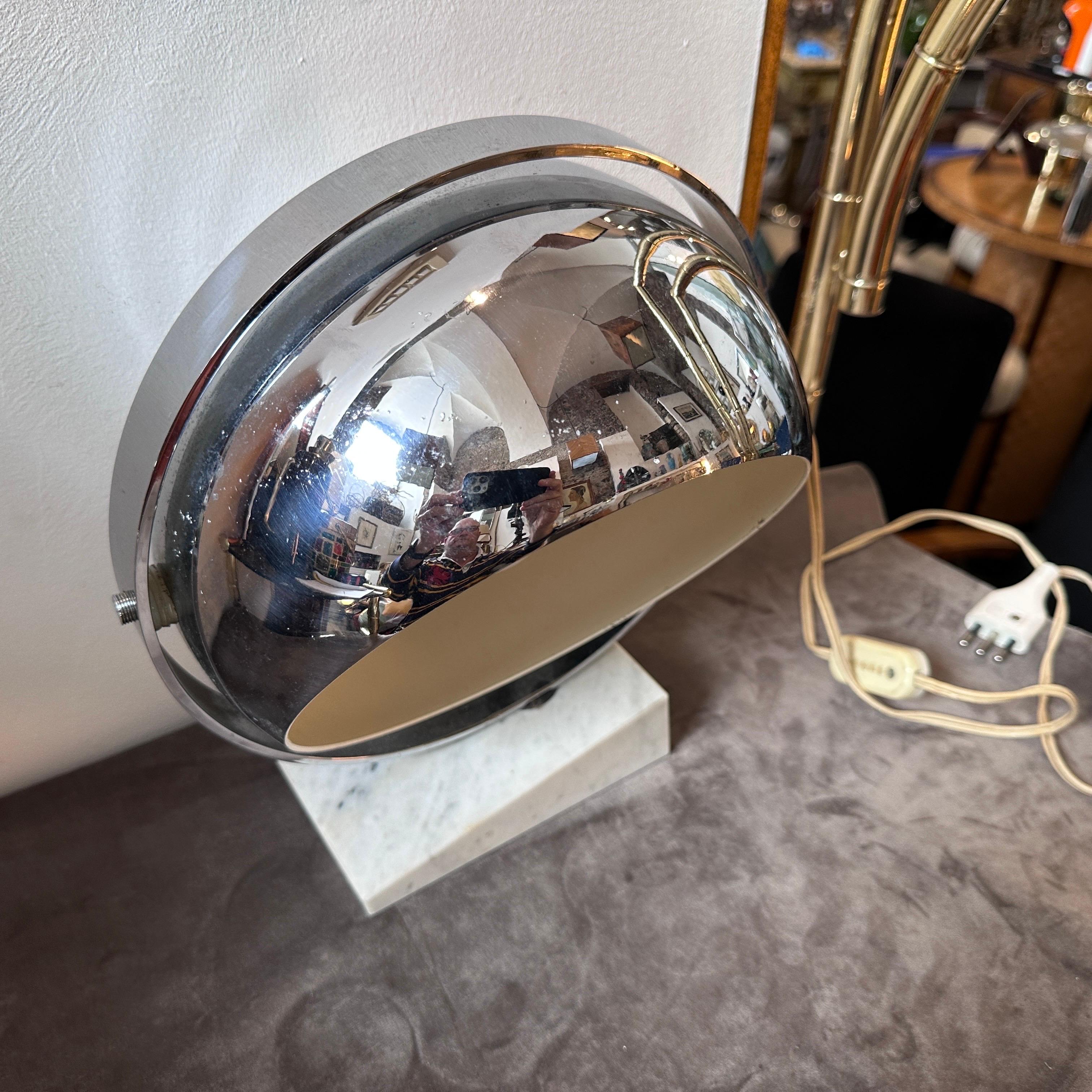 1970s Space Age Carrara Marble and Steel Italian Turnable Ball Table Lamp 2