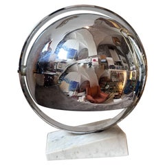 1970s Space Age Carrara Marble and Steel Italian Turnable Ball Table Lamp