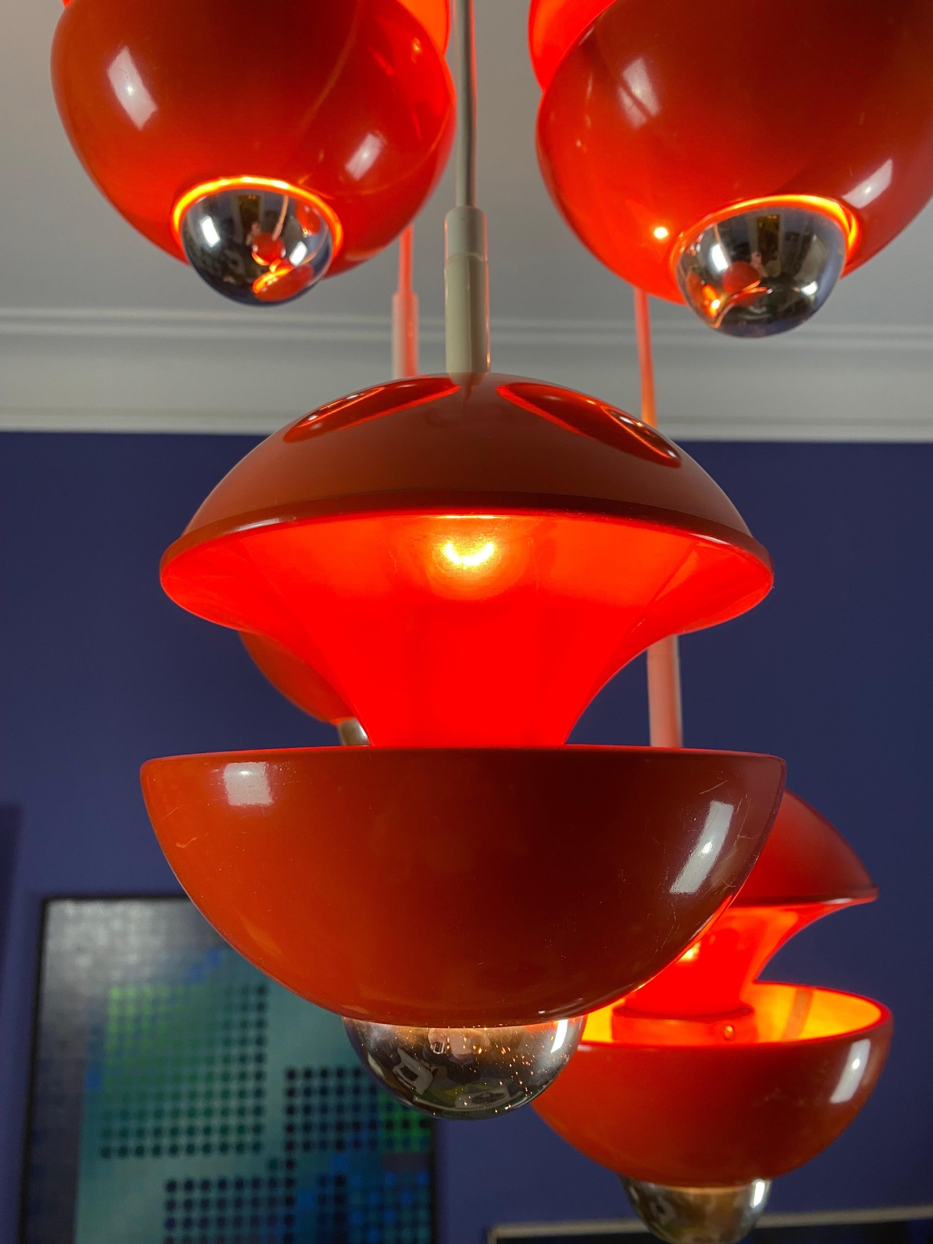 1970s Space Age Cascade Chandelier Pendant in Orange by Kaiser Leuchten Germany In Good Condition For Sale In Halle, DE