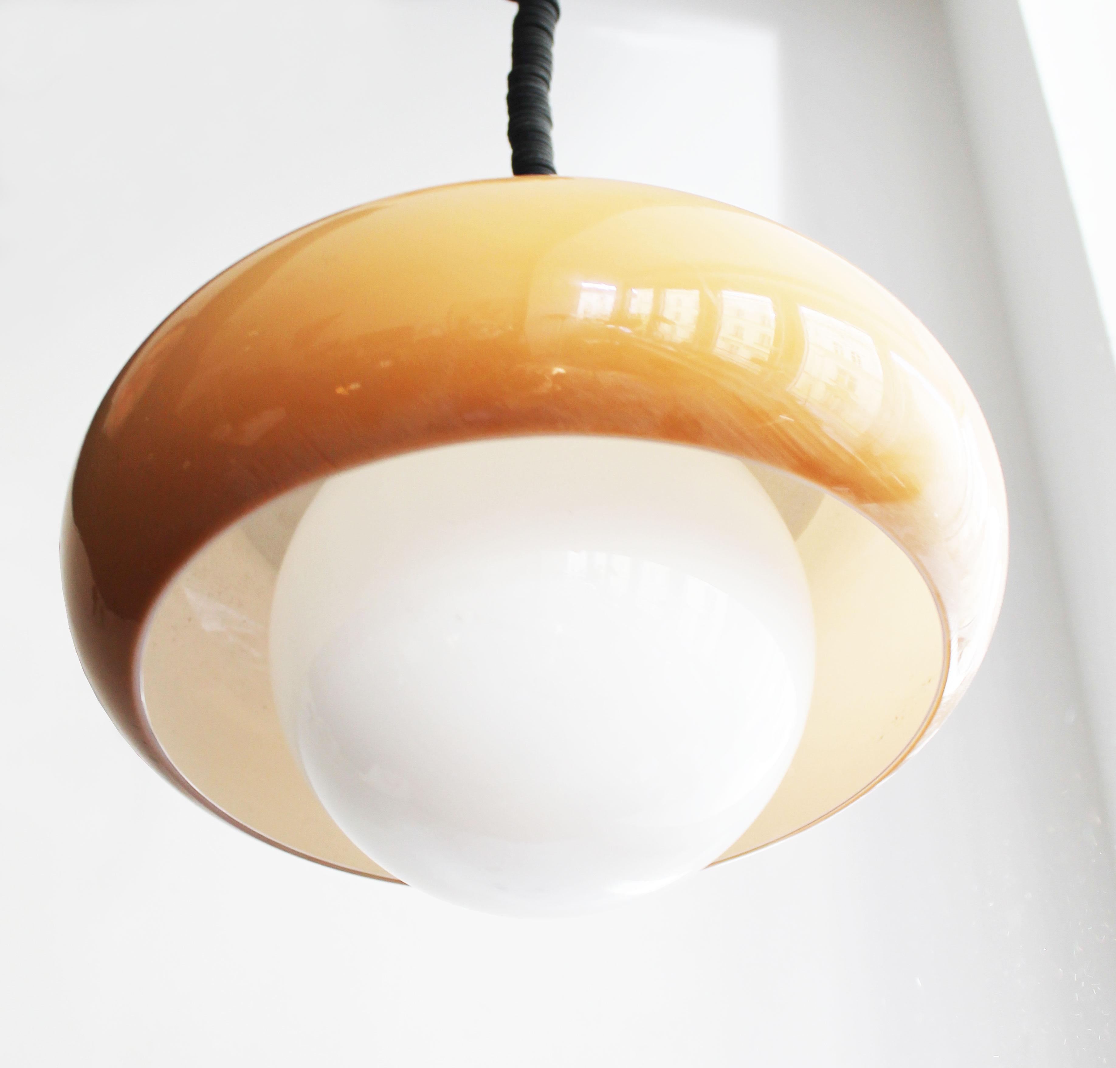 Opaline Glass 1970's Space Age Ceiling Lamp by Guzzini, Italy