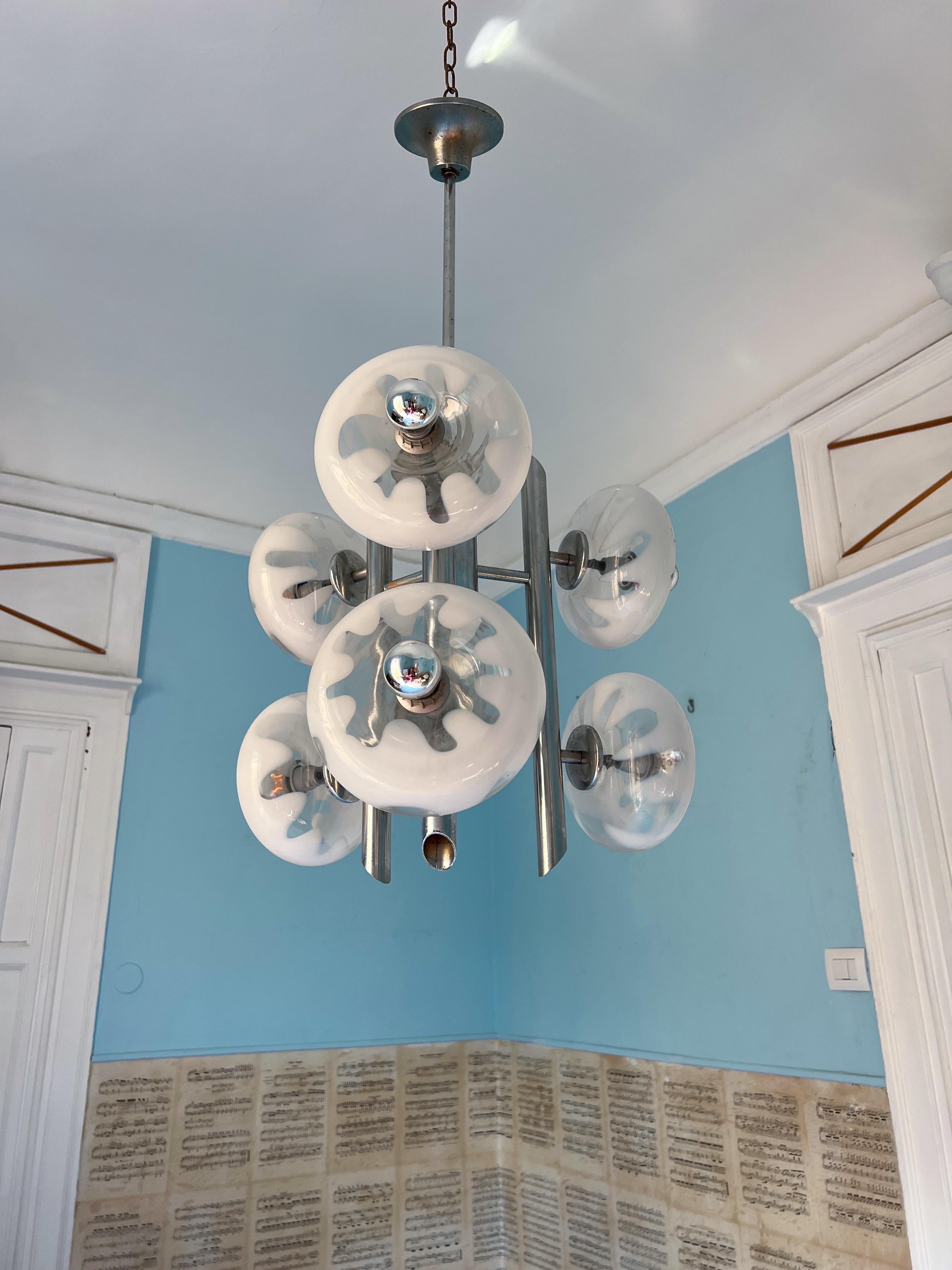 Lustre de l'ère spatiale des années 1970 par Carlo Nason, Murano en vente 7