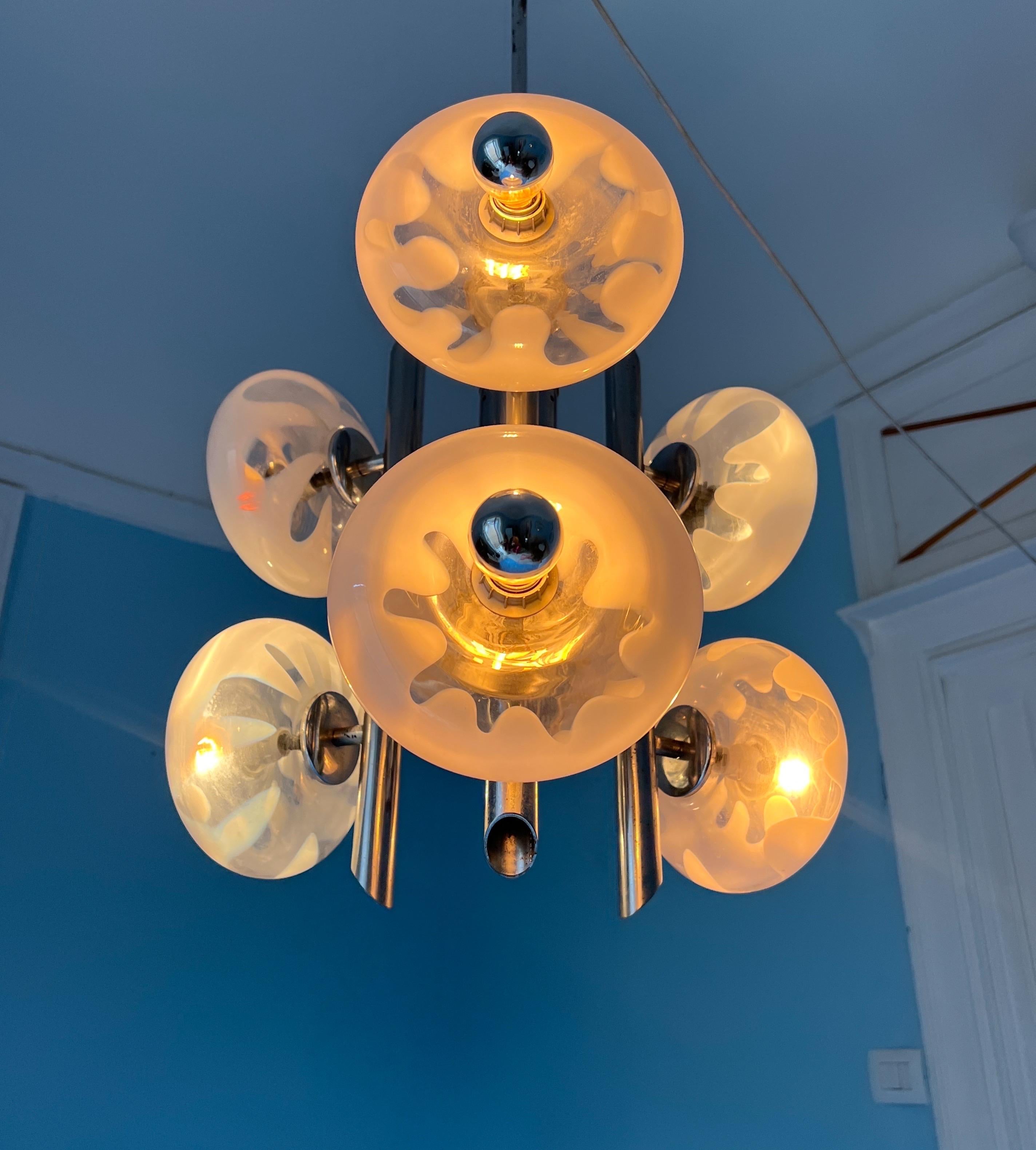 Lustre de l'ère spatiale des années 1970 par Carlo Nason, Murano en vente 12