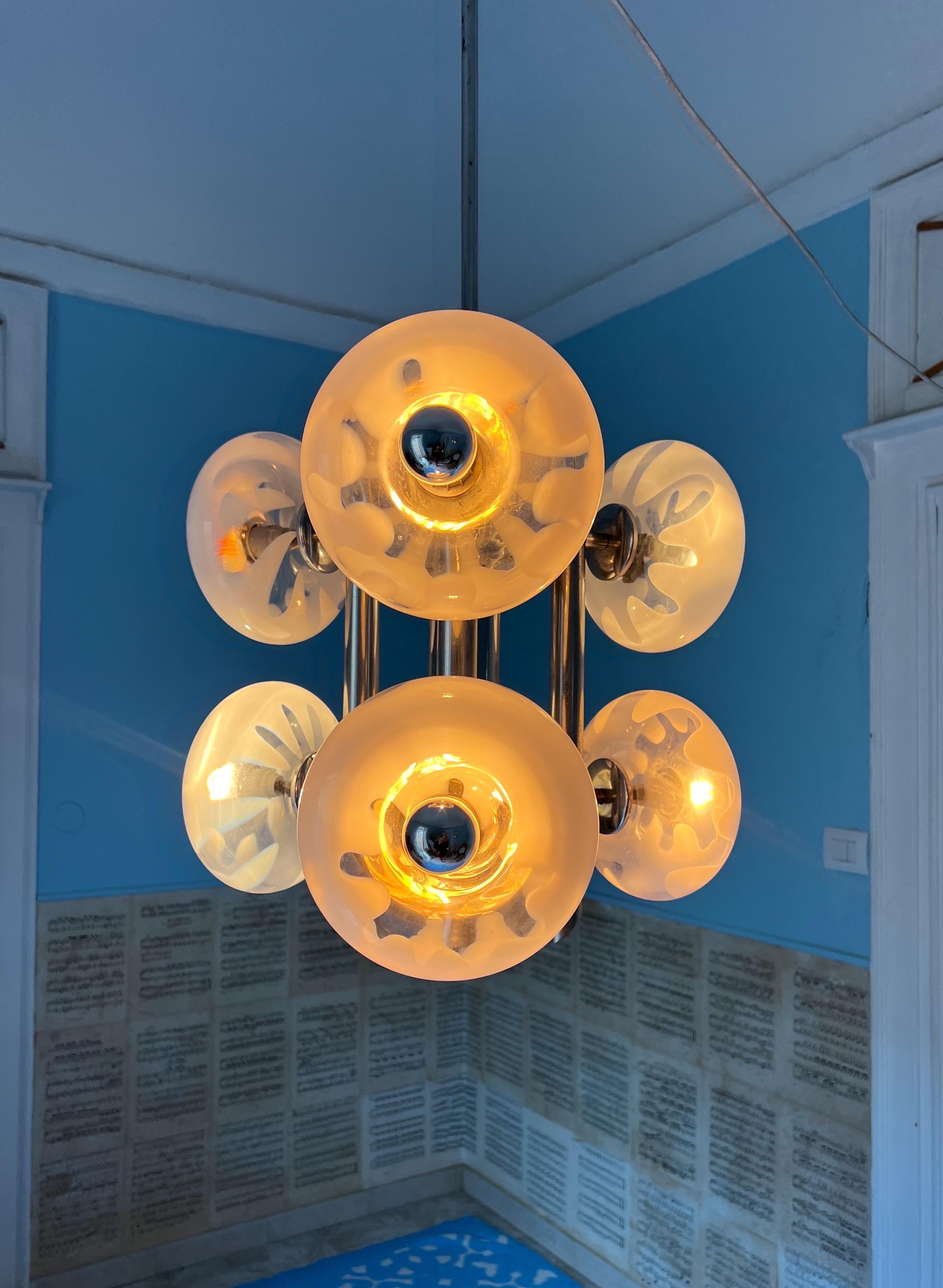 Lustre de l'ère spatiale des années 1970 par Carlo Nason, Murano en vente 13