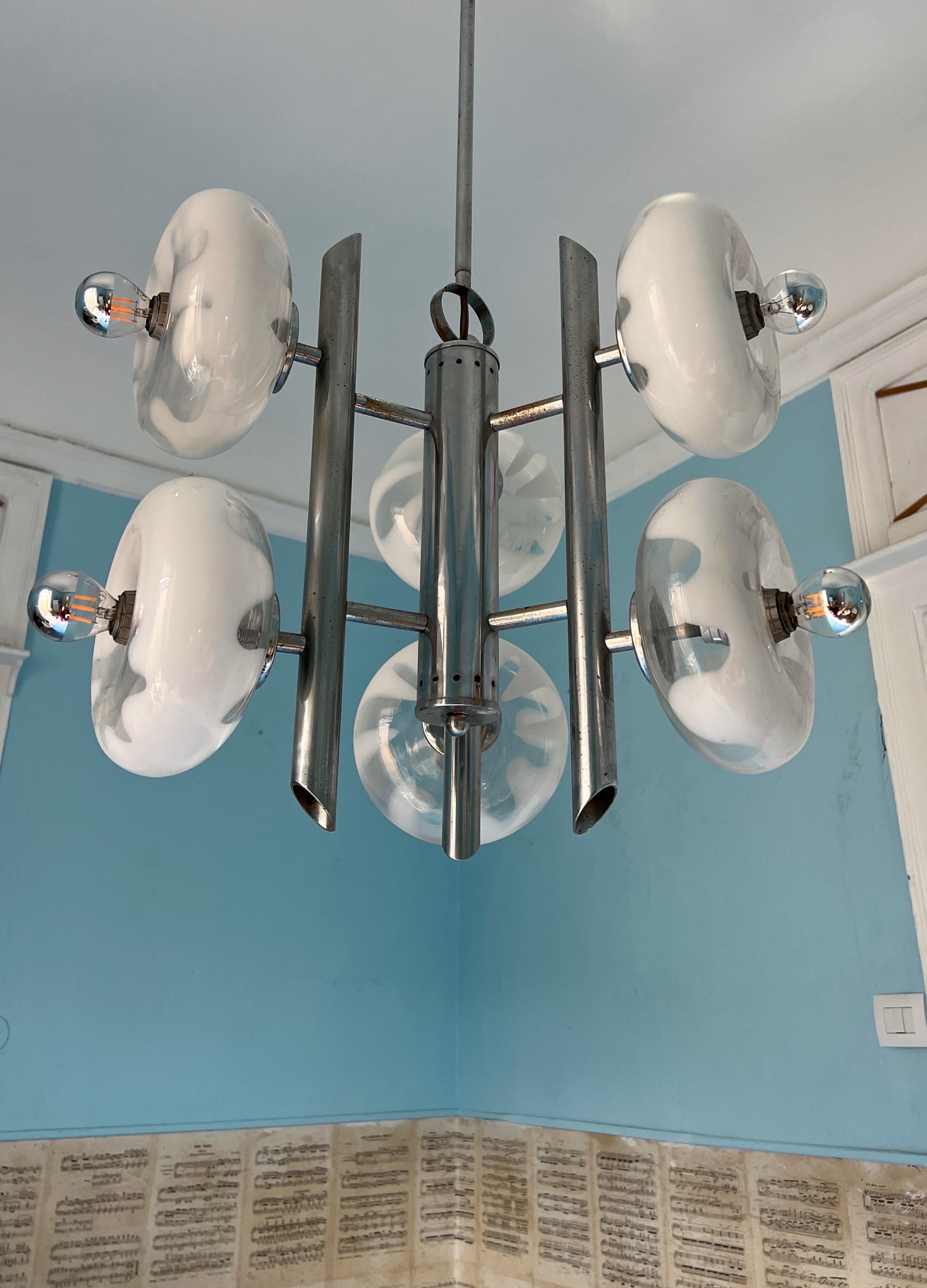 Mid-Century Modern Lustre de l'ère spatiale des années 1970 par Carlo Nason, Murano en vente
