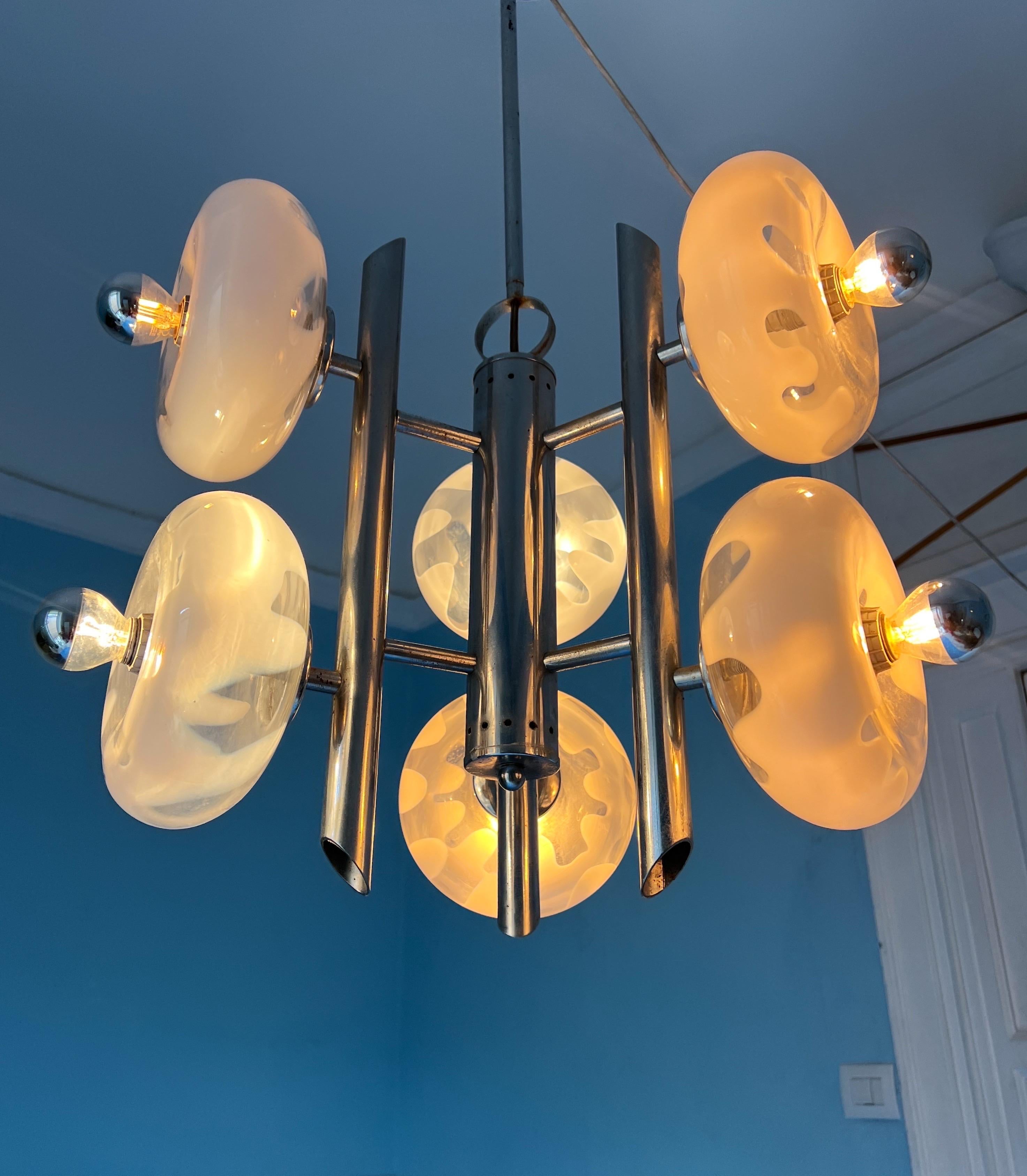 20ième siècle Lustre de l'ère spatiale des années 1970 par Carlo Nason, Murano en vente
