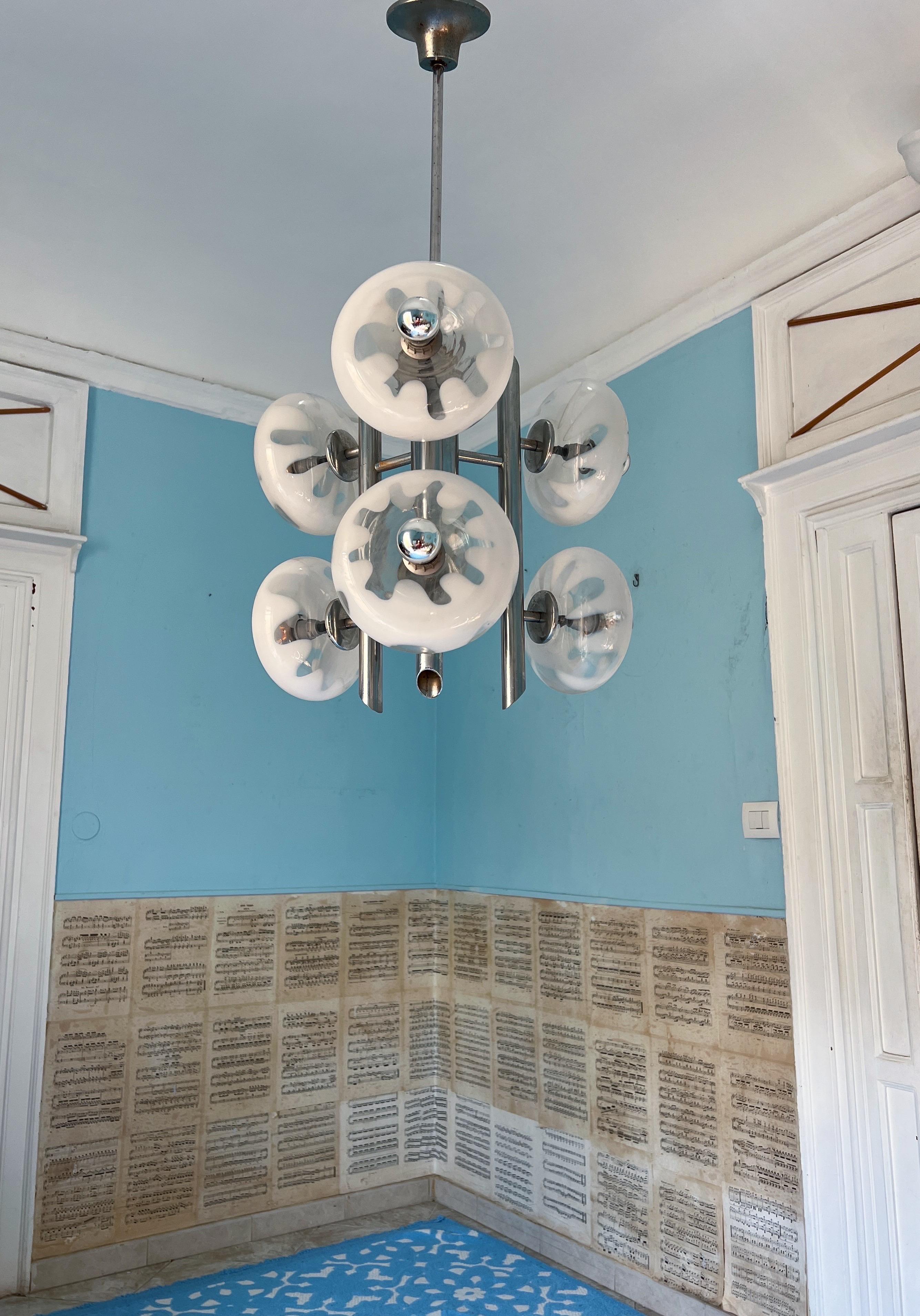 Lustre de l'ère spatiale des années 1970 par Carlo Nason, Murano en vente 2