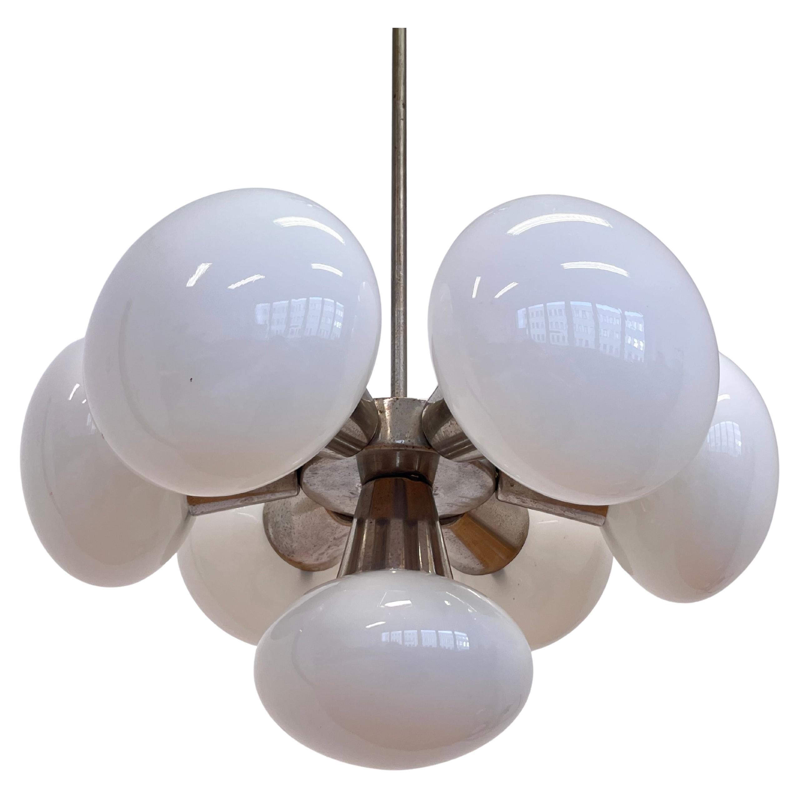 1970s SPACE AGE Chrome 7-Flamming pendant "Sputnik" , Czechoslovakia For Sale