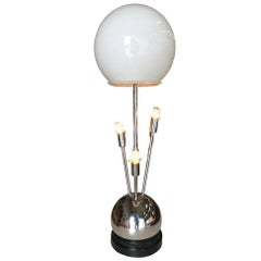 1970s Space Age Chrome Ball Table Lamp W/ Fours Lights, Attributed to Torino