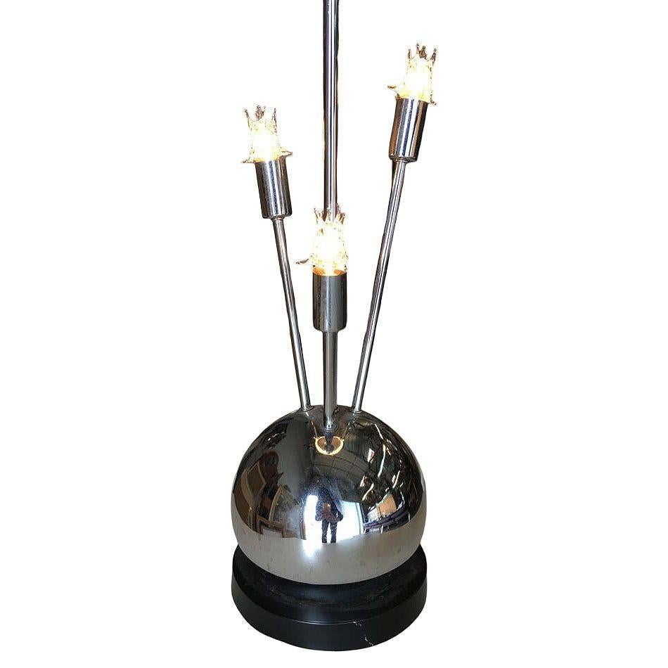Modern 1970s Space Age Chrome Ball Table Lamp W/ Fours Lights, Attributed to Torino For Sale