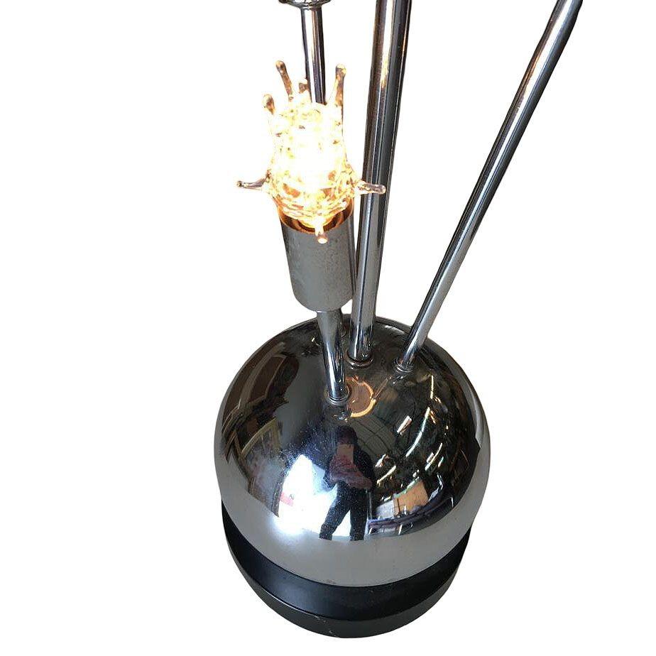 Italian 1970s Space Age Chrome Ball Table Lamp W/ Fours Lights, Attributed to Torino For Sale