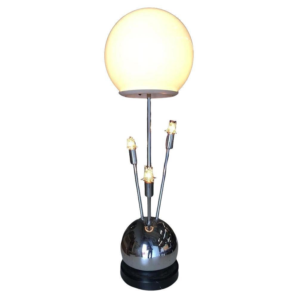 1970s Space Age Chrome Ball Table Lamp W/ Fours Lights, Attributed to Torino For Sale