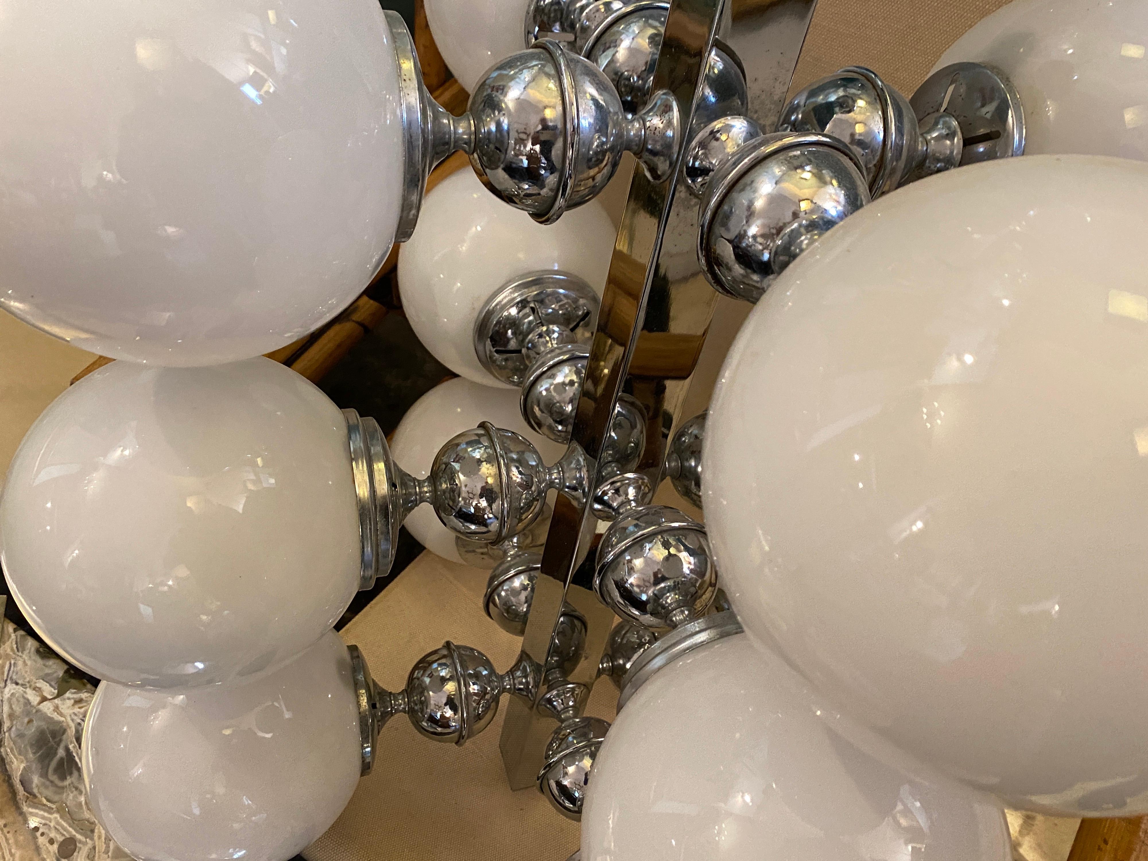 1970s Space Age Chromed Metal and Opaline Italian Chandelier by Reggiani 9