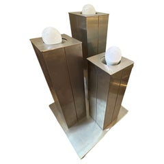 1970s Reggiani Style Space Age Chromed Metal Italian Square Table Lamp