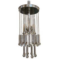 Lustre italien en acier chromé et verre de l'ère spatiale des années 1970 par Gaetano Sciolari