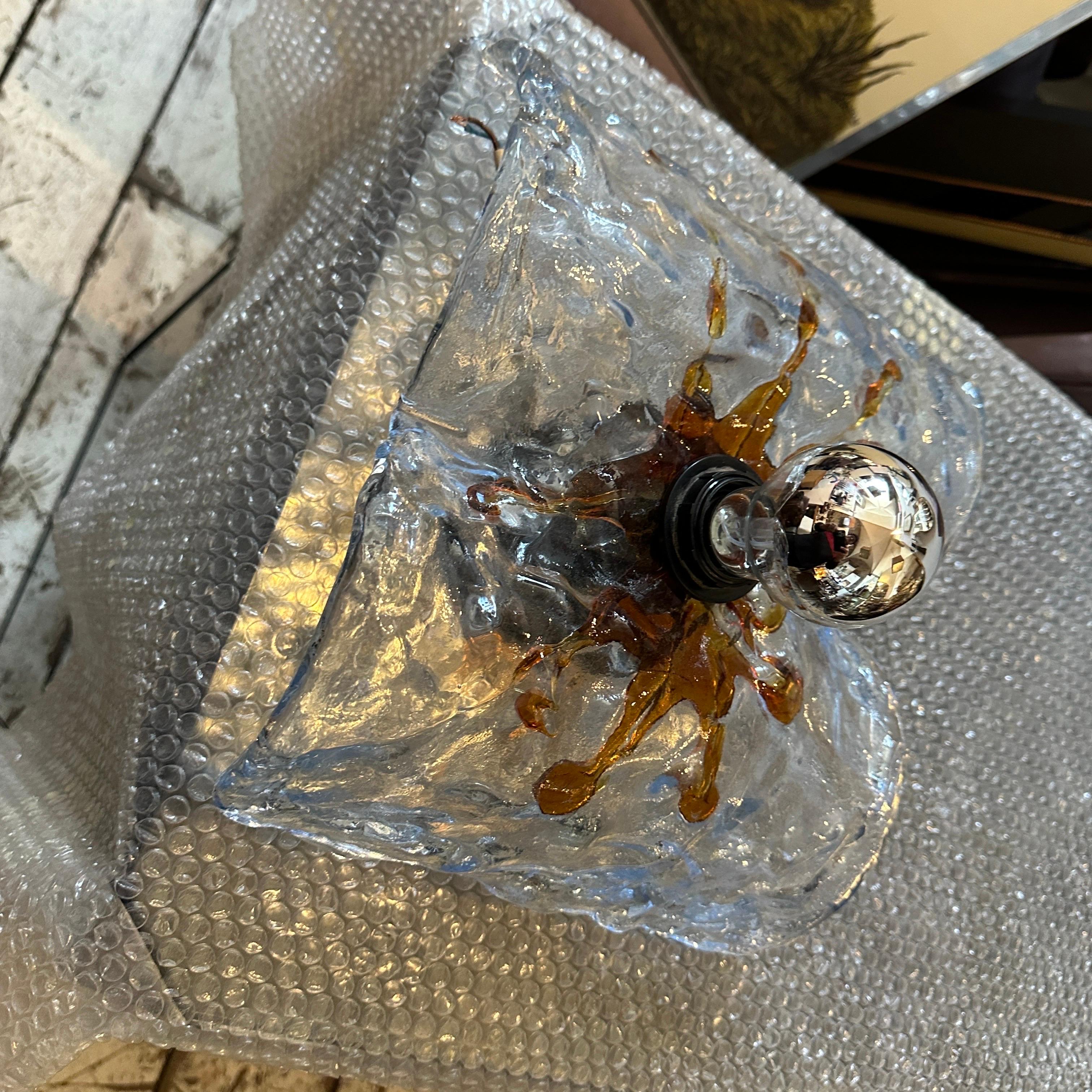 Applique in vetro di Murano trasparente e marrone degli anni '70 di Mazzega Murano In condizioni buone in vendita a Aci Castello, IT