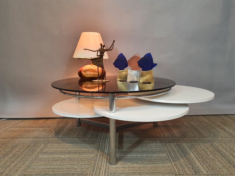 1970s Space Age Concentric Circle Smoked Glass Chrome And Formica Coffee Table At 1stdibs Concentric Circle Smoked Glass Chrome, Concentric Circles Coffee Tables